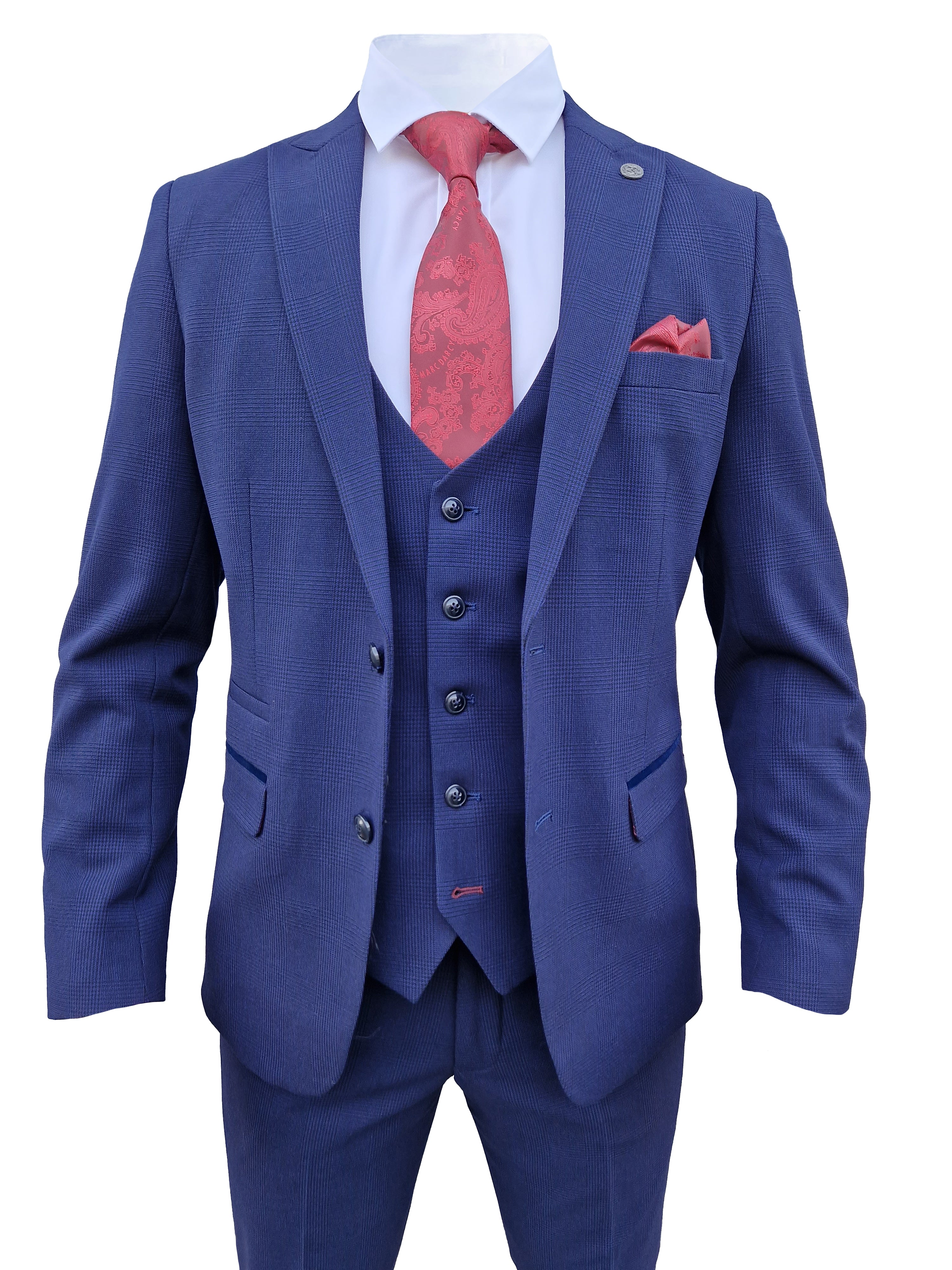 Piece Dark Blue Men's Checkered Suit Bromley – Garrison Suits