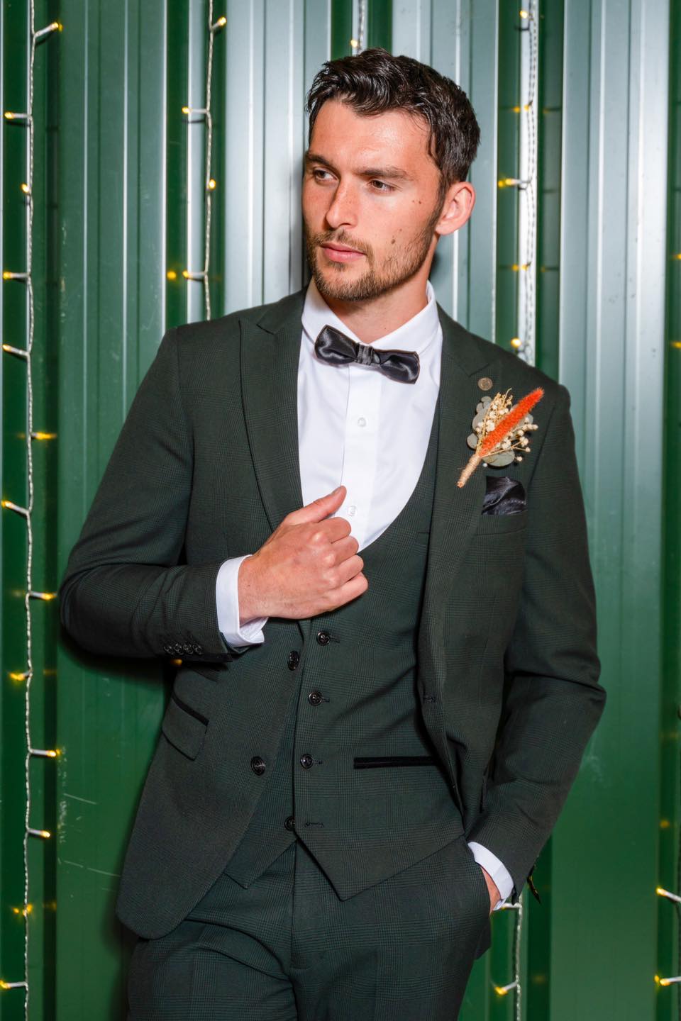 Three-Piece Men's Suit- Marc Darcy Bromley Olive Green suit