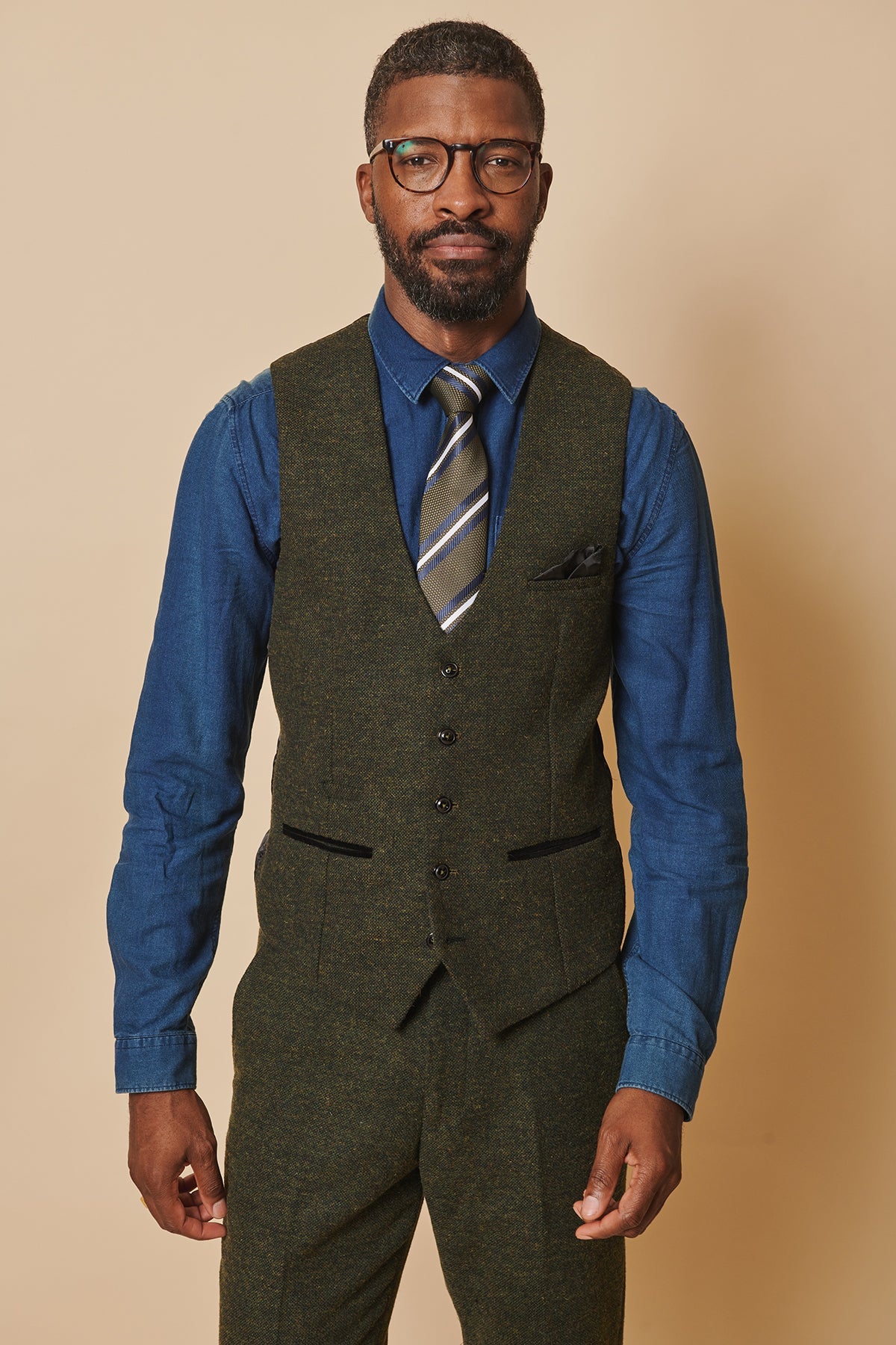 3-piece Men's Suit Tweed Marlow Olive - Marc Darcy