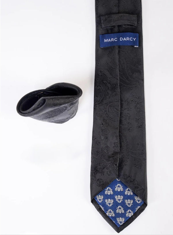 Gentlemens set Black Paisley tie with pocket square | Marc Darcy