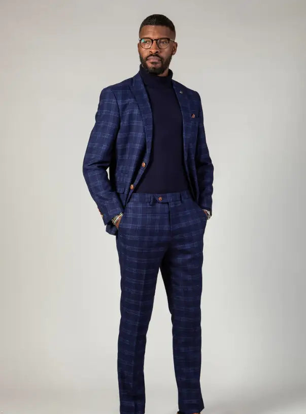 2-Piece Blue Checkered Suit - Marc Darcy Chigwell Tweedsuit 2pc