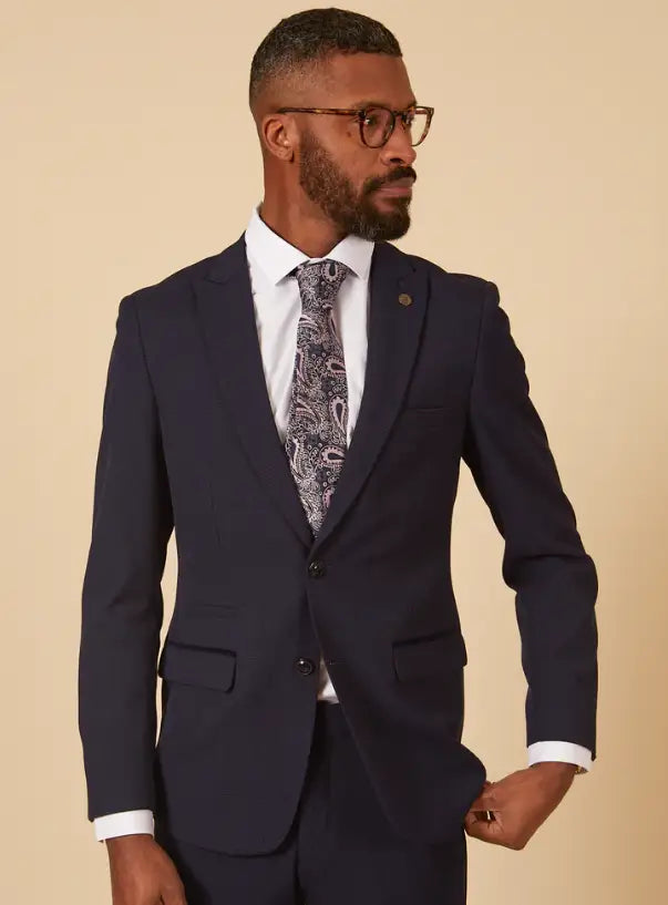 2-piece dark blue men's checkered suit - Bromley Navy suit