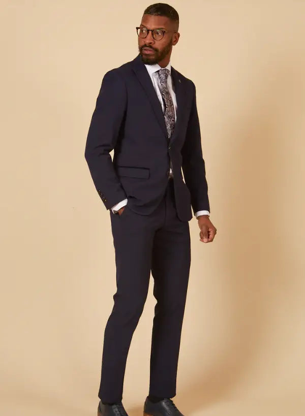 2-piece dark blue men's checkered suit - Bromley Navy suit