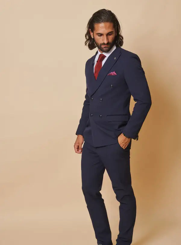 2-piece double-breasted blue men's checked suit - Bromley Navy DB suit