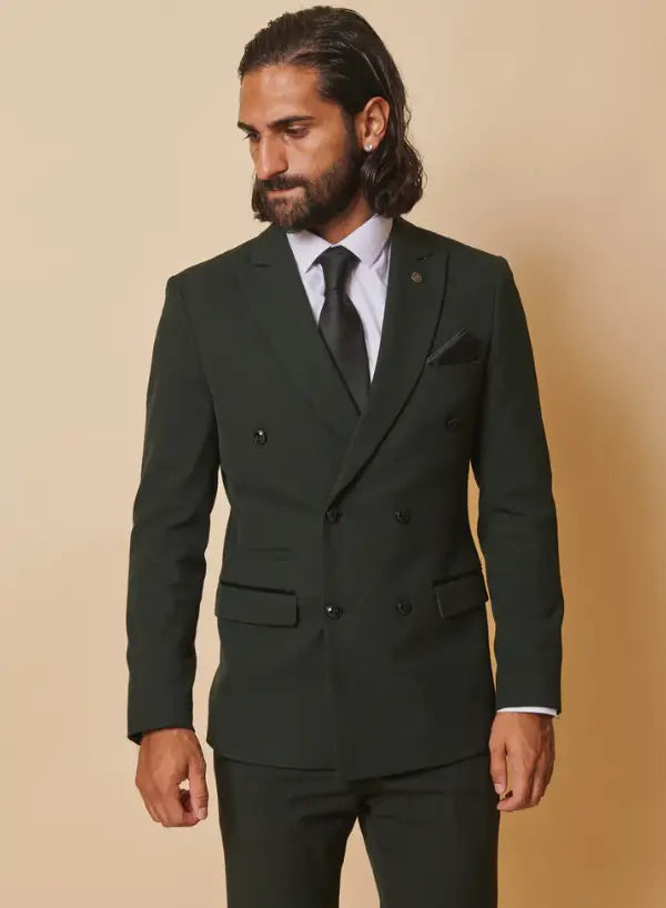 2-Piece Double-Breasted Green Men's Checked Suit - Bromley Olive DB Suit