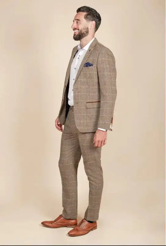 2-Piece Suit - Brown Men's Suit - Herringbone Brown Suit 2pc