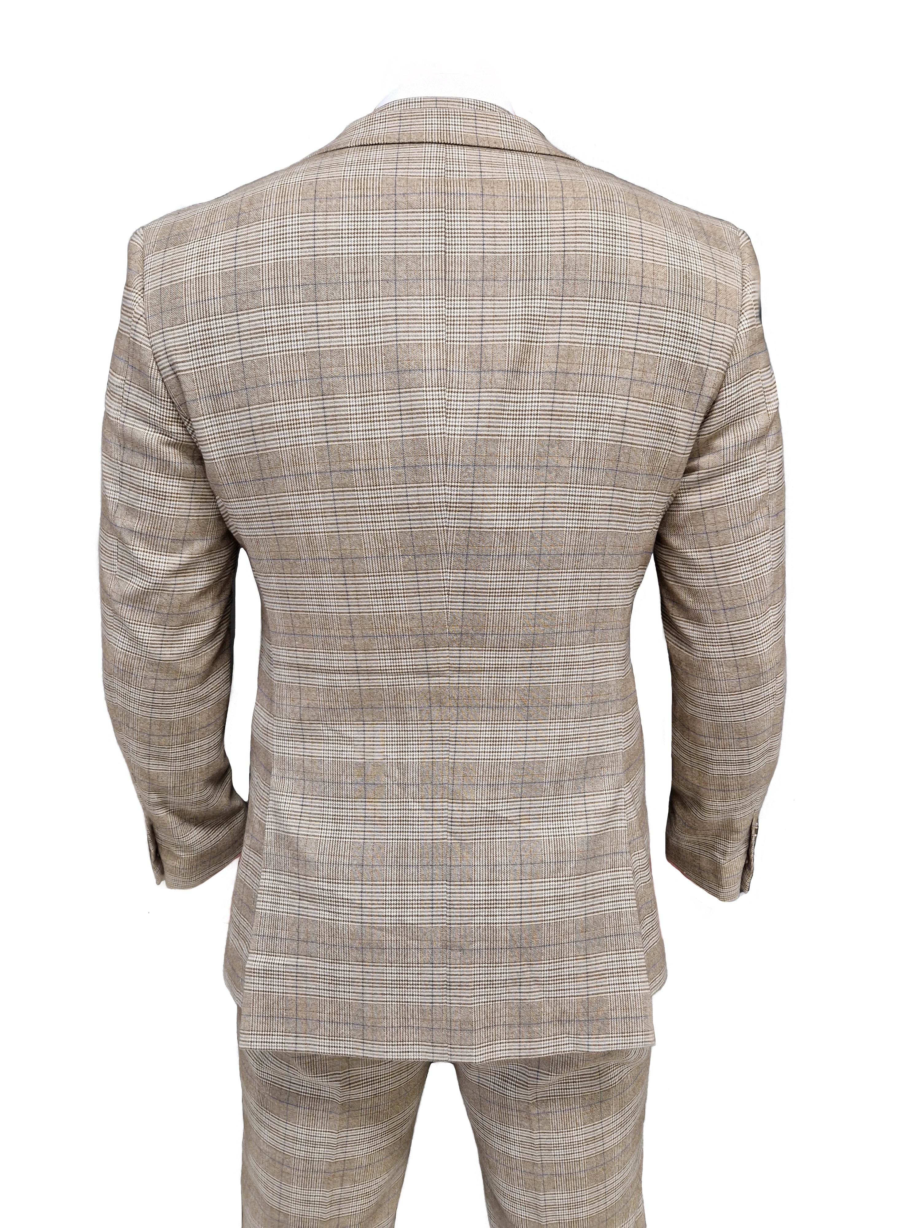 TAVERNY Captain - Men's Three-Piece Checkered Suit in Beige