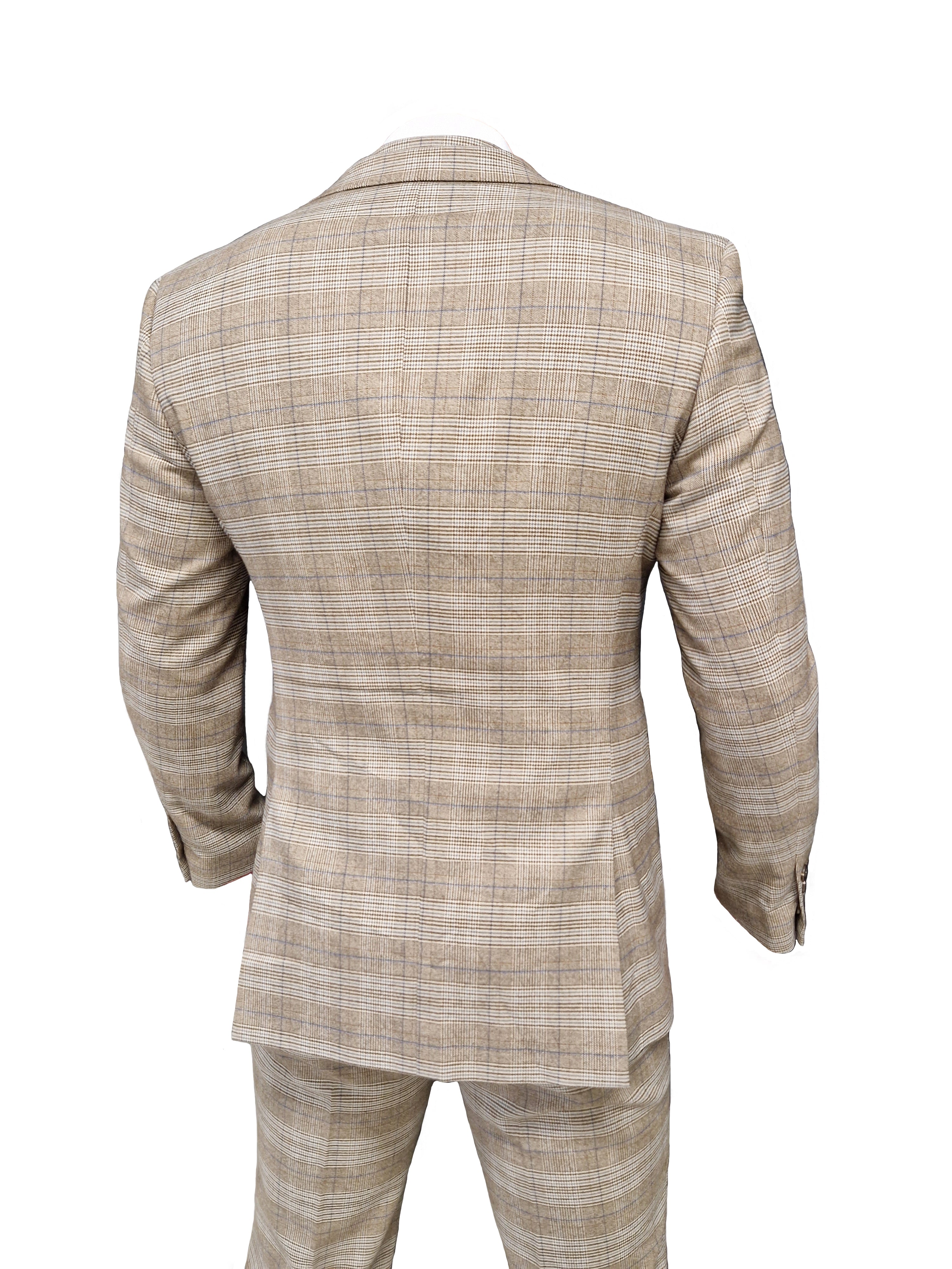 TAVERNY Captain - Men's Three-Piece Checkered Suit in Beige