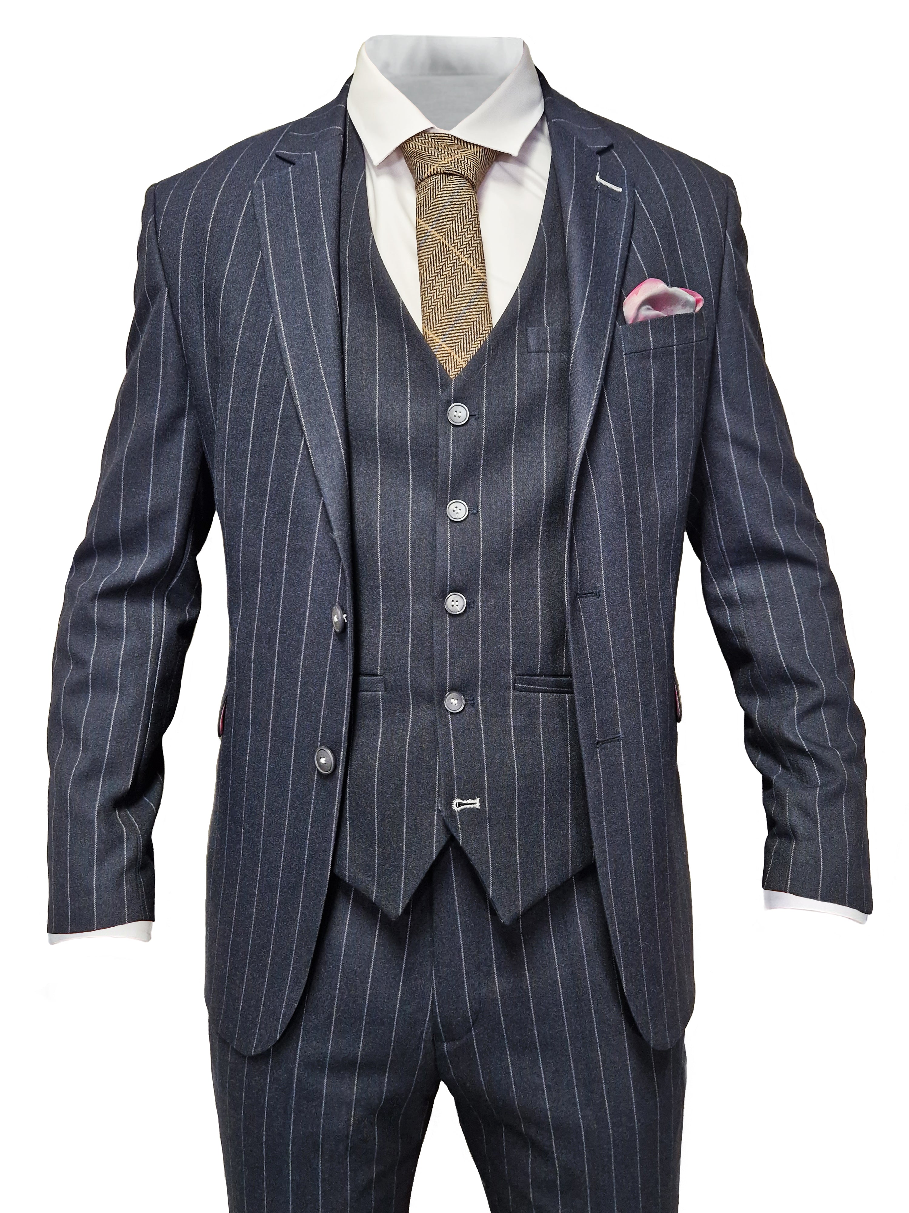 Navy Blue Striped Suit for Men - Cavani Invincible Suit