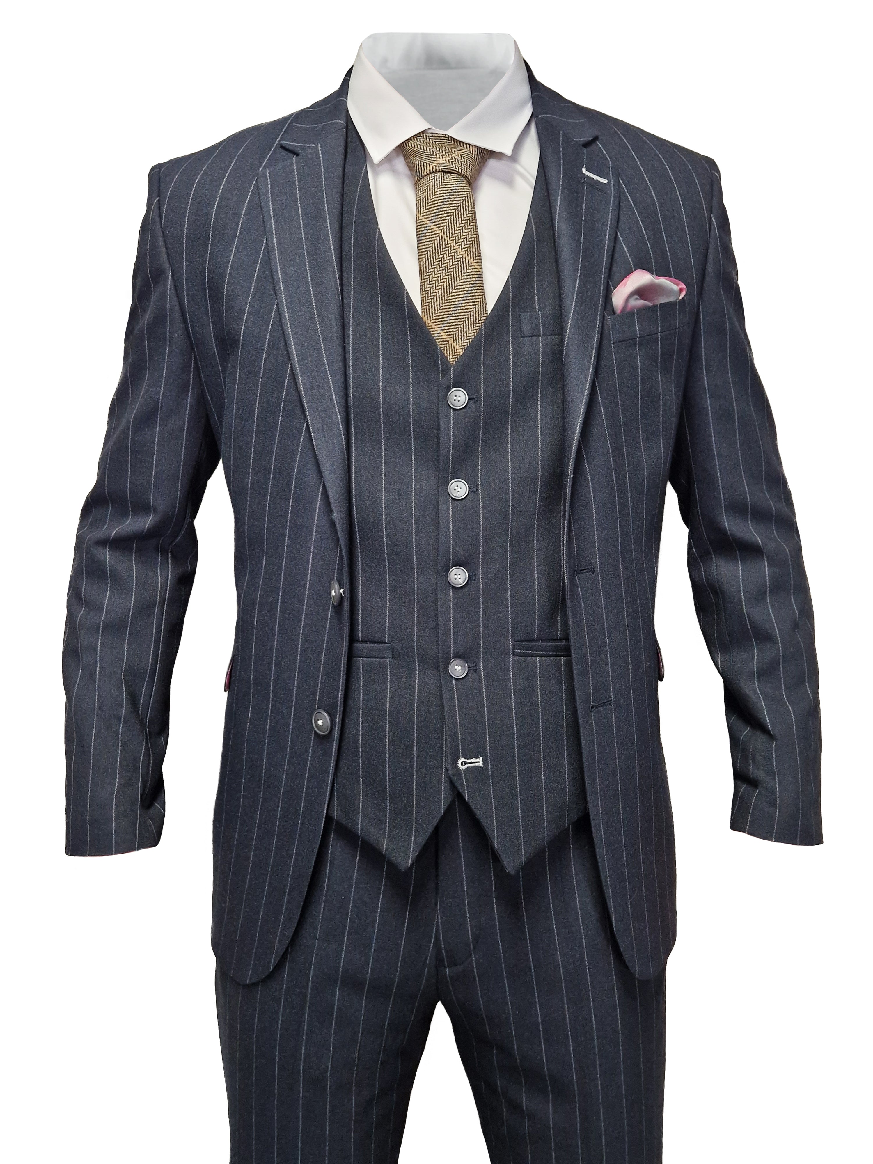 Navy Blue Striped Suit for Men - Cavani Invincible Suit