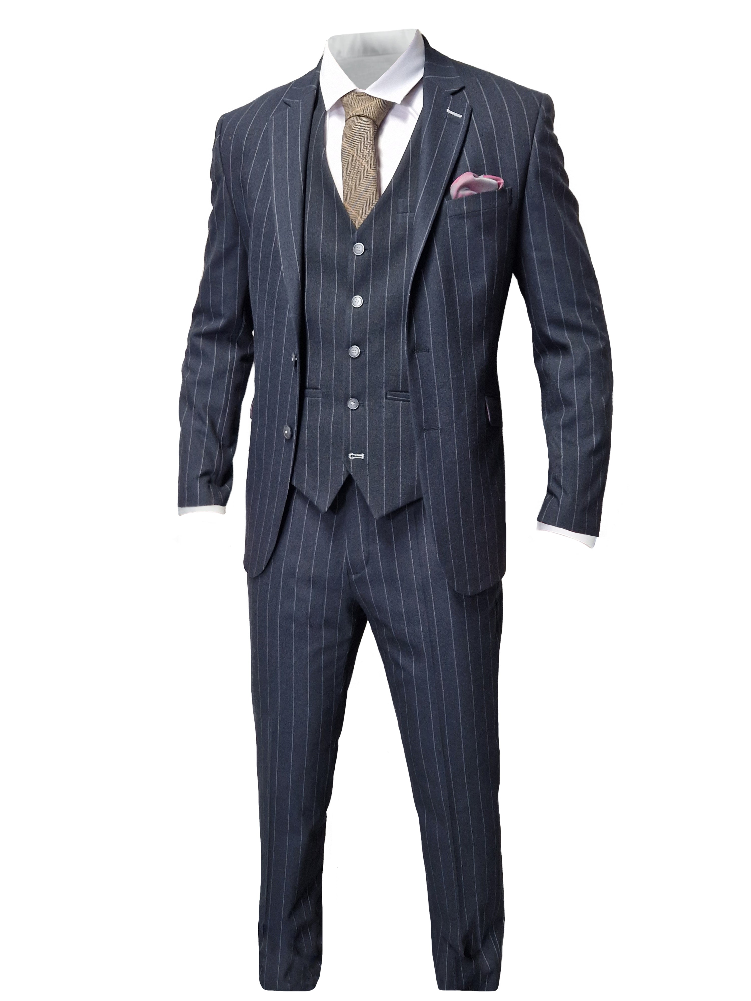 Navy Blue Striped Suit for Men - Cavani Invincible Suit