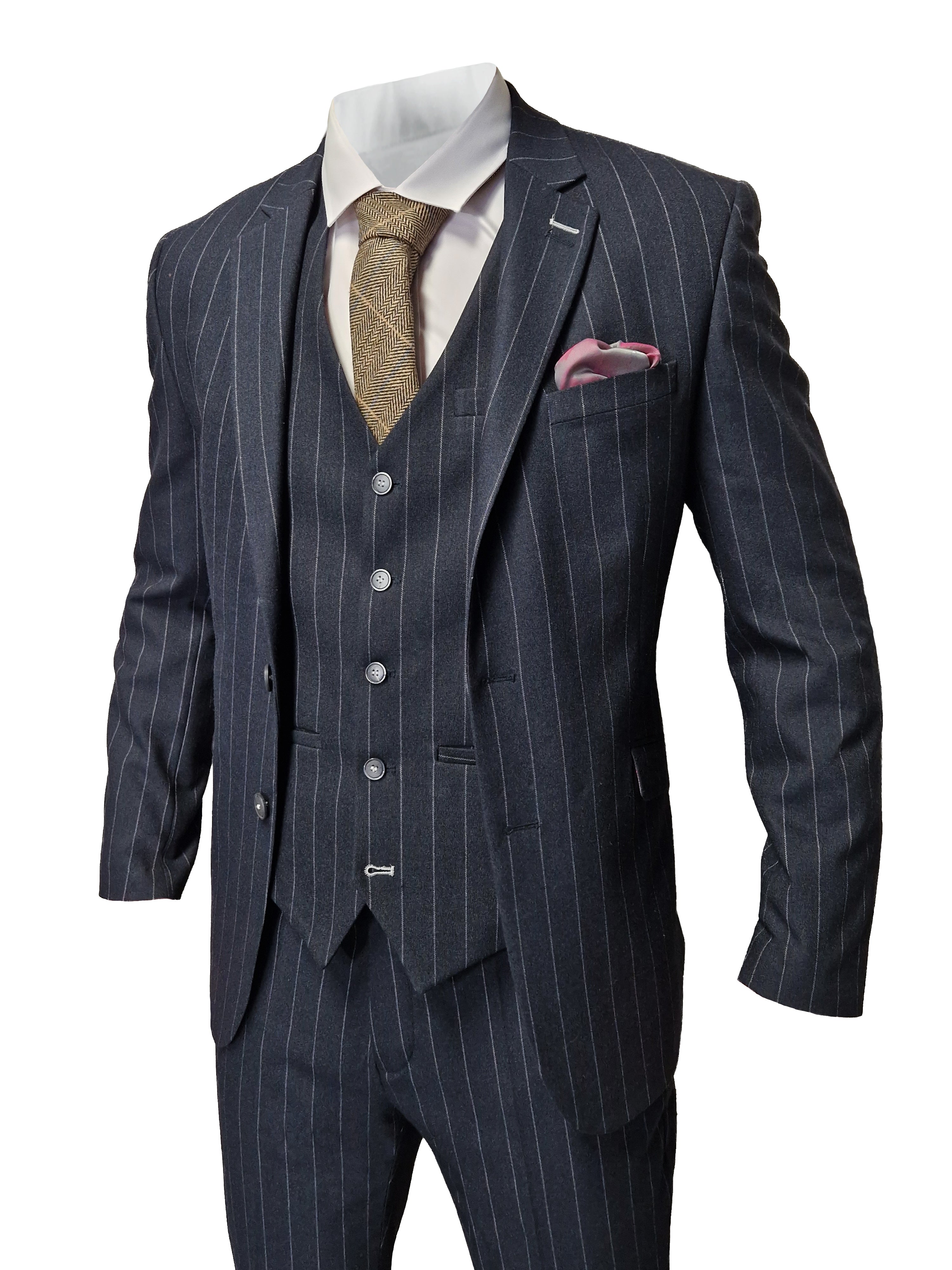 Navy Blue Striped Suit for Men - Cavani Invincible Suit