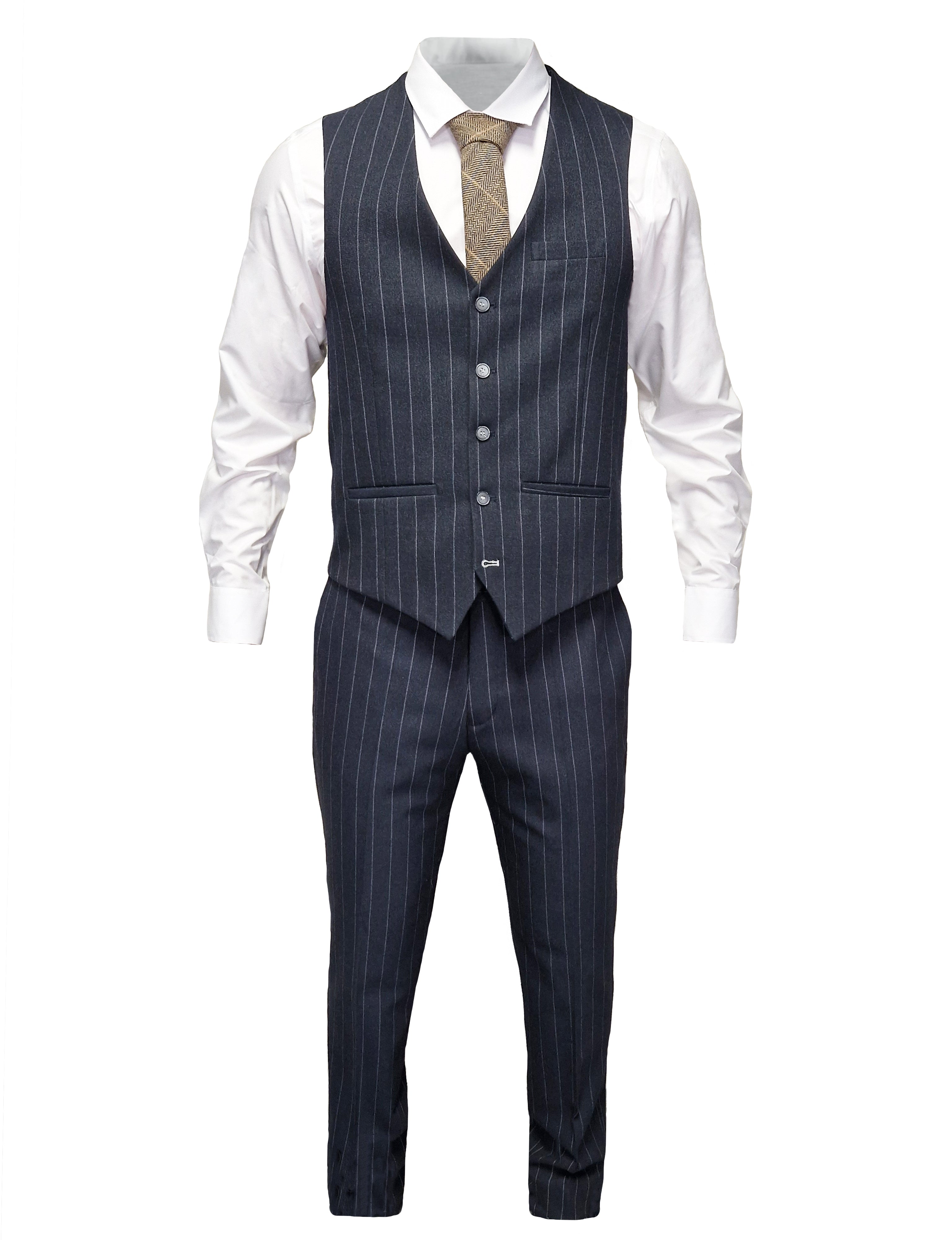 Navy Blue Striped Suit for Men - Cavani Invincible Suit