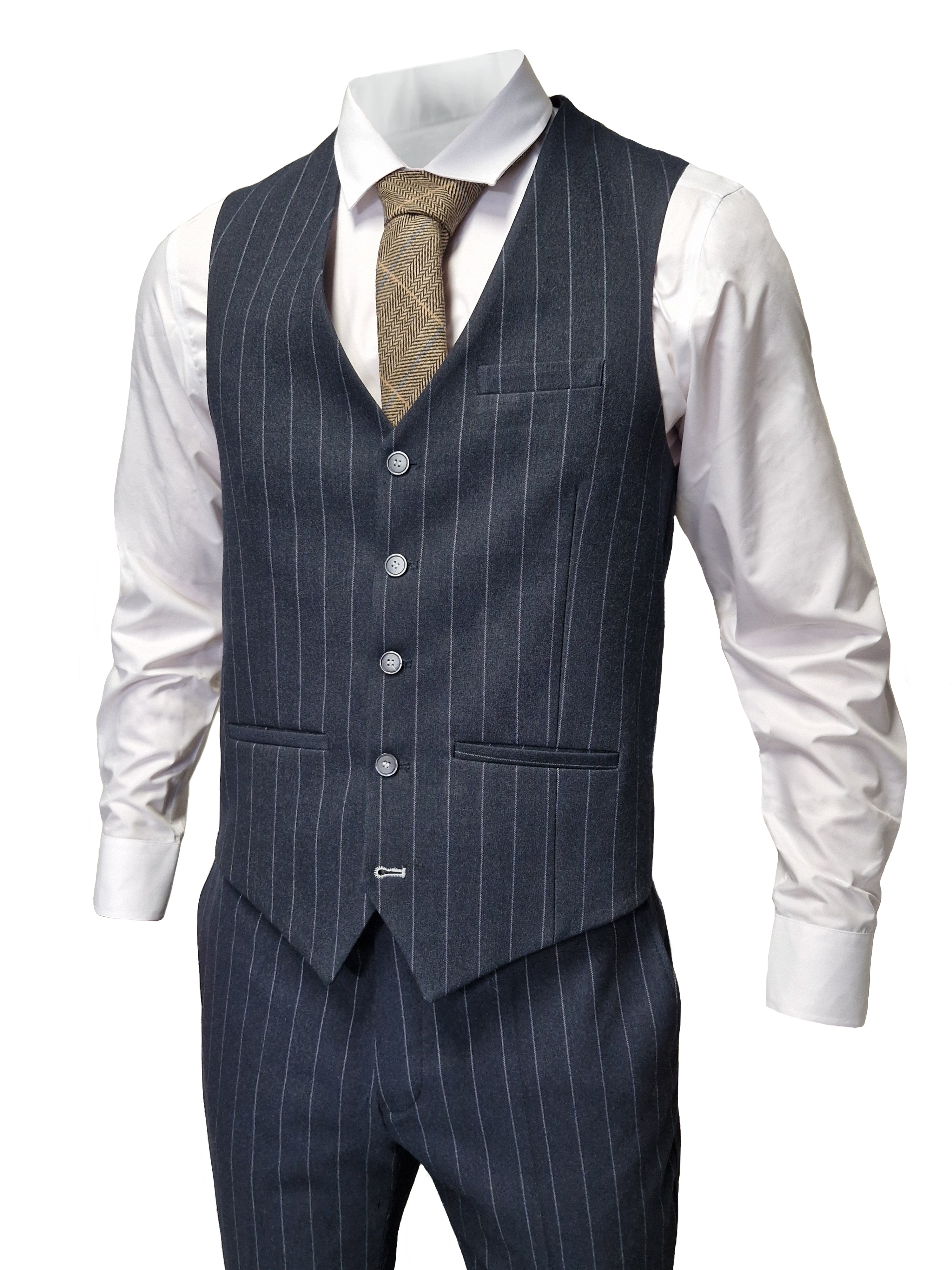 Navy Blue Striped Suit for Men - Cavani Invincible Suit