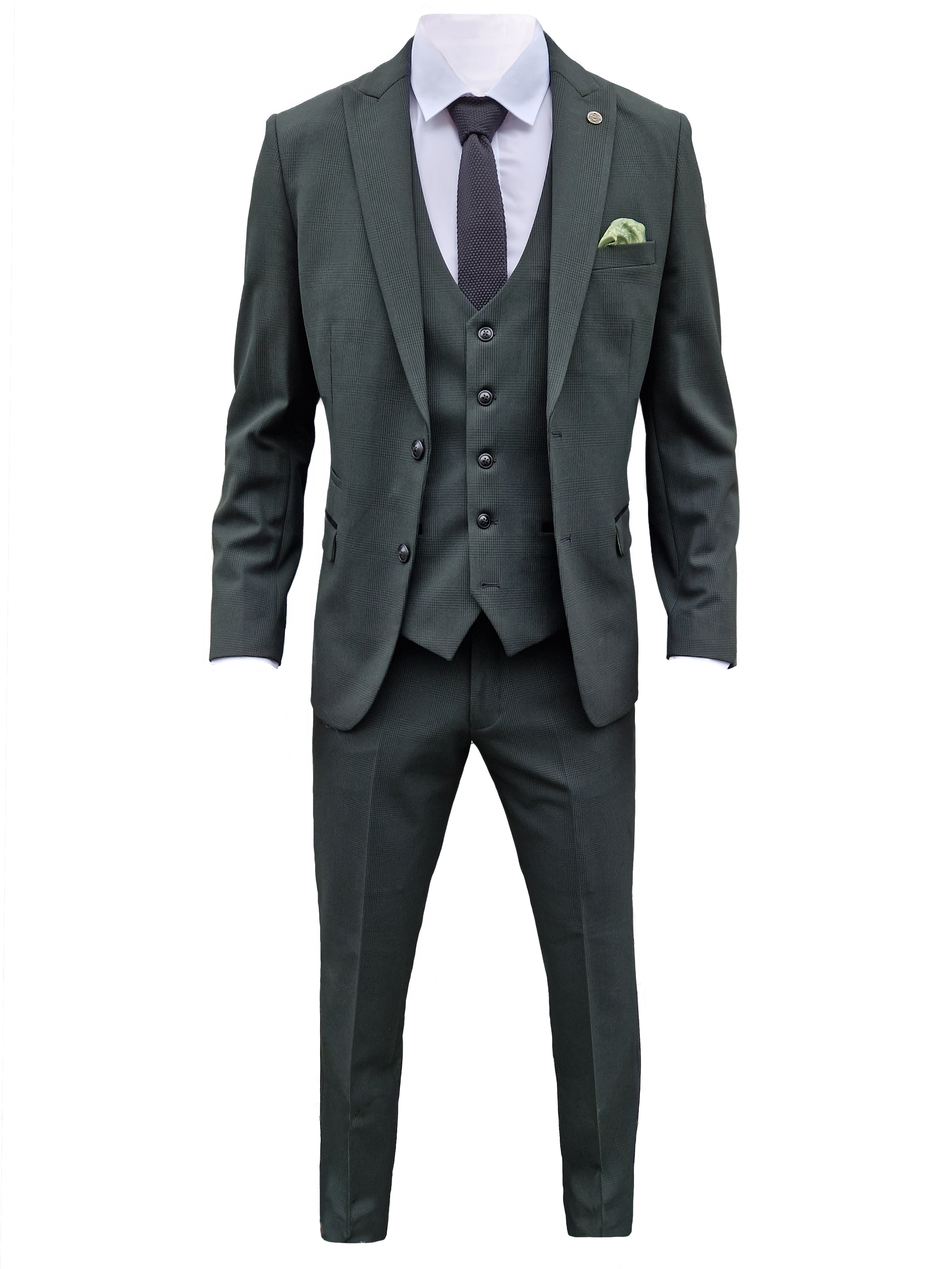 Three-Piece Men's Suit- Marc Darcy Bromley Olive Green suit