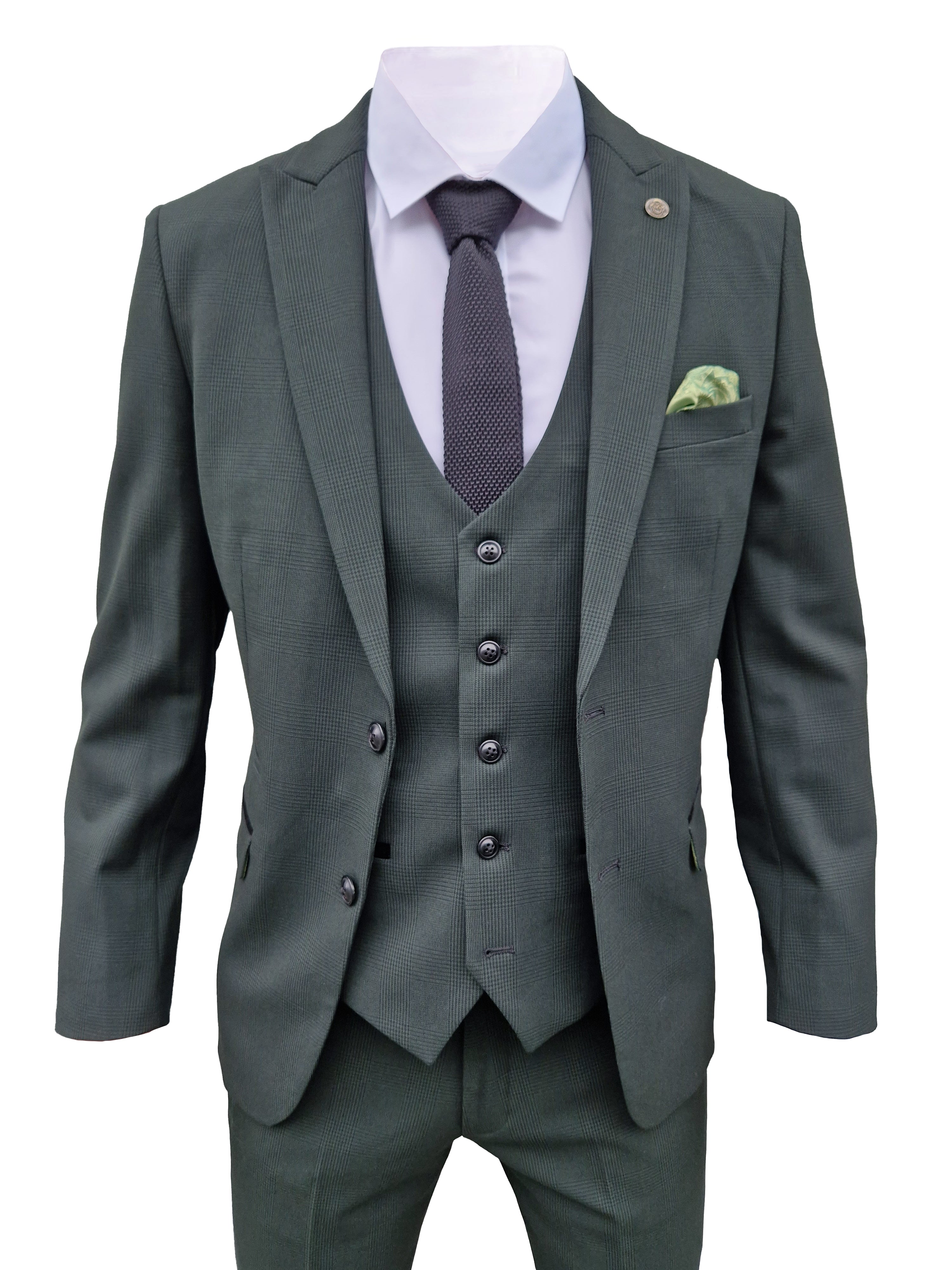 Three-Piece Men's Suit- Marc Darcy Bromley Olive Green suit