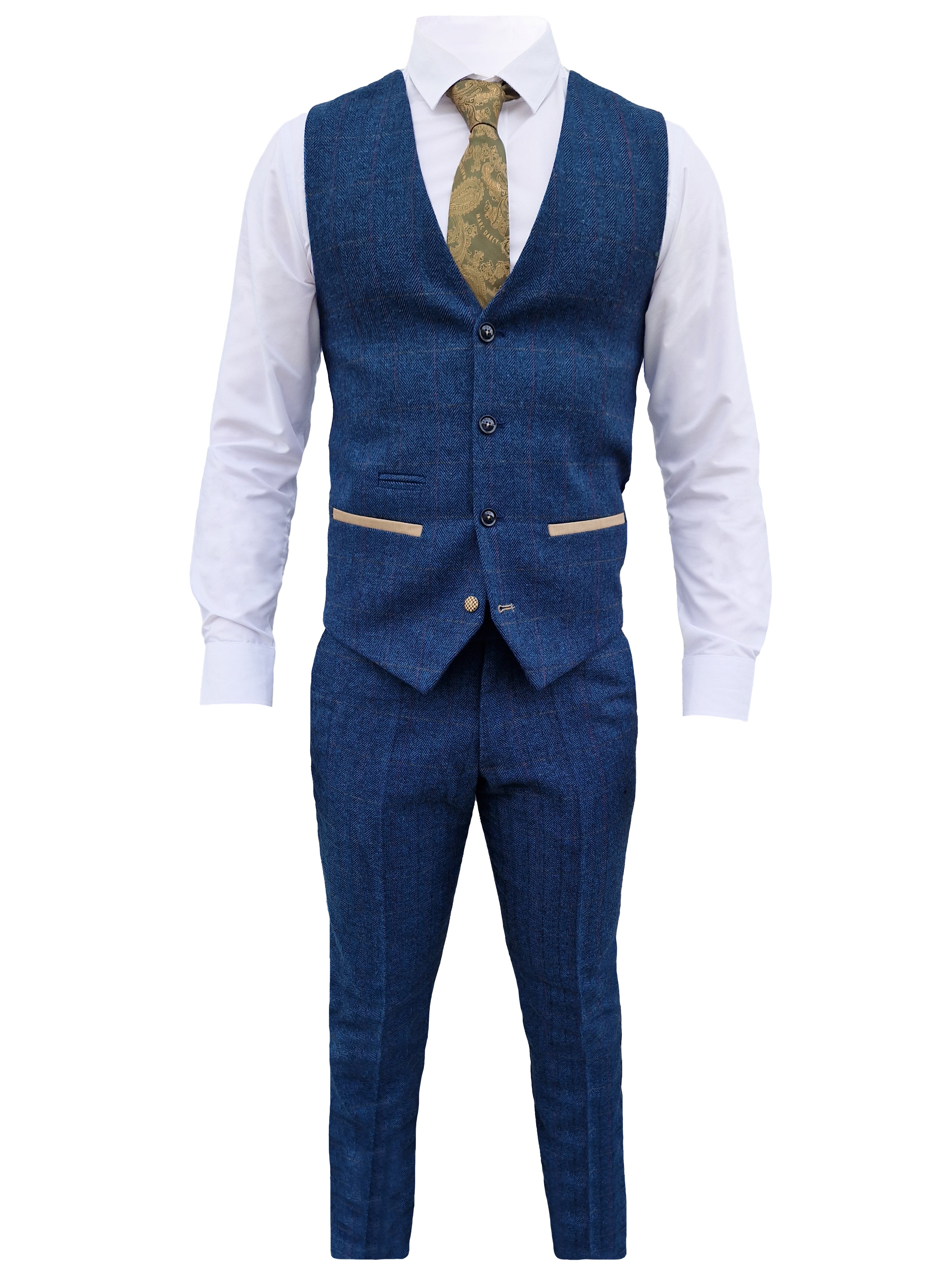 Men's Three-Piece Suit Dion Blue Herringbone