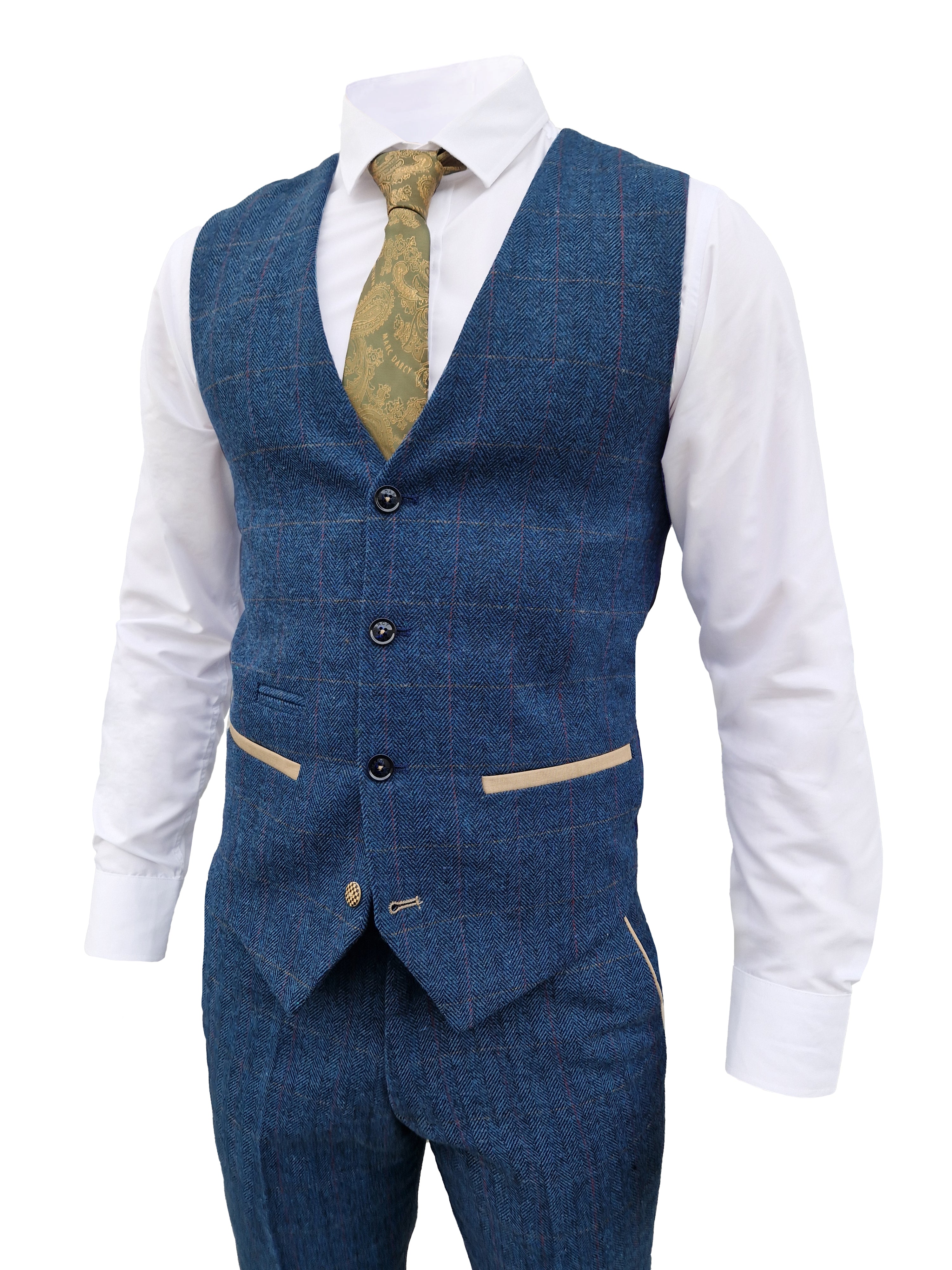 Men's Three-Piece Suit Dion Blue Herringbone