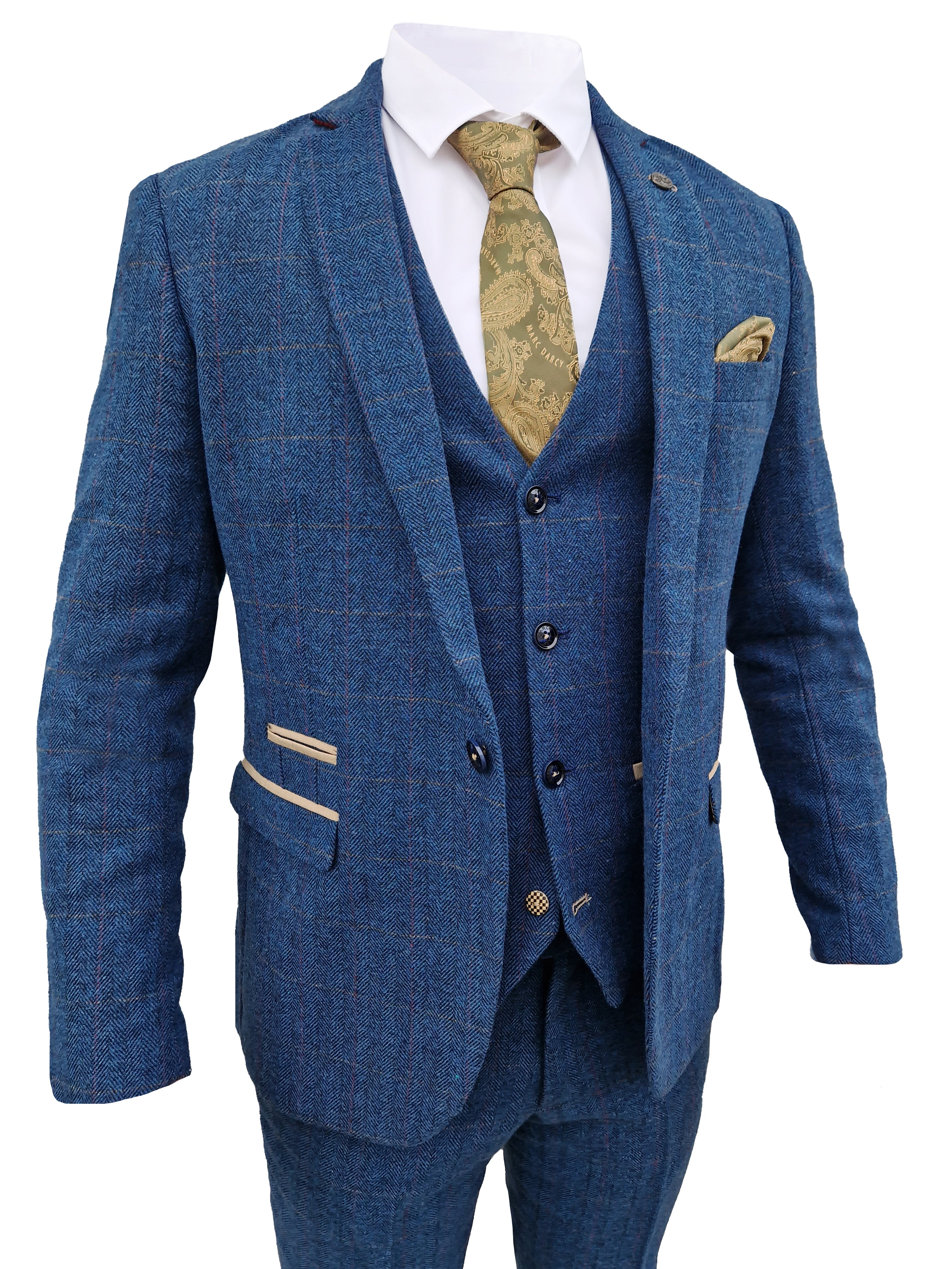 Men's Three-Piece Suit Dion Blue Herringbone