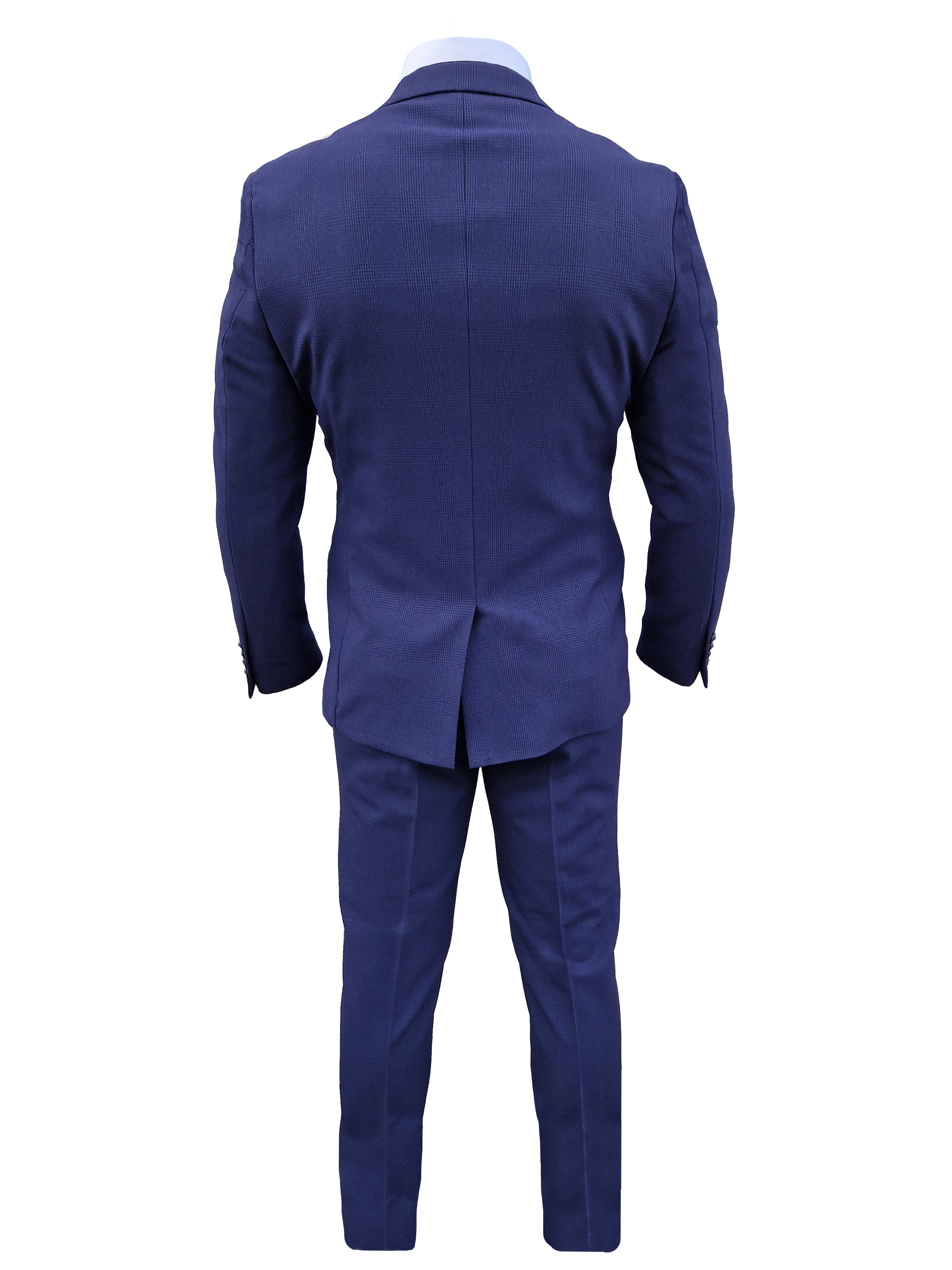 3-Piece Dark Blue Men's Checkered Suit - Bromley Navy Suit