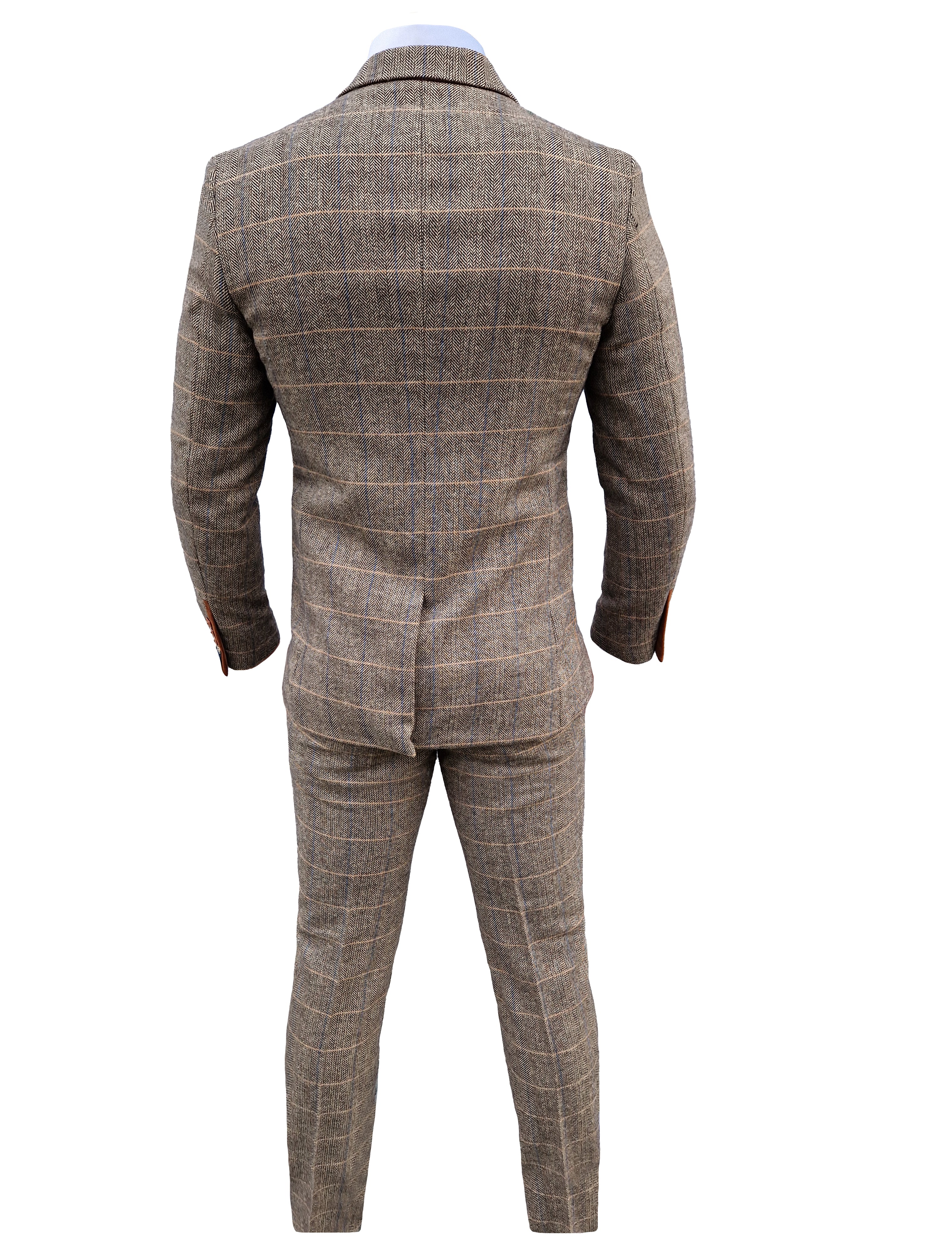 Mix and match - 3-piece Men's Suit Herringbone Brown/Cream