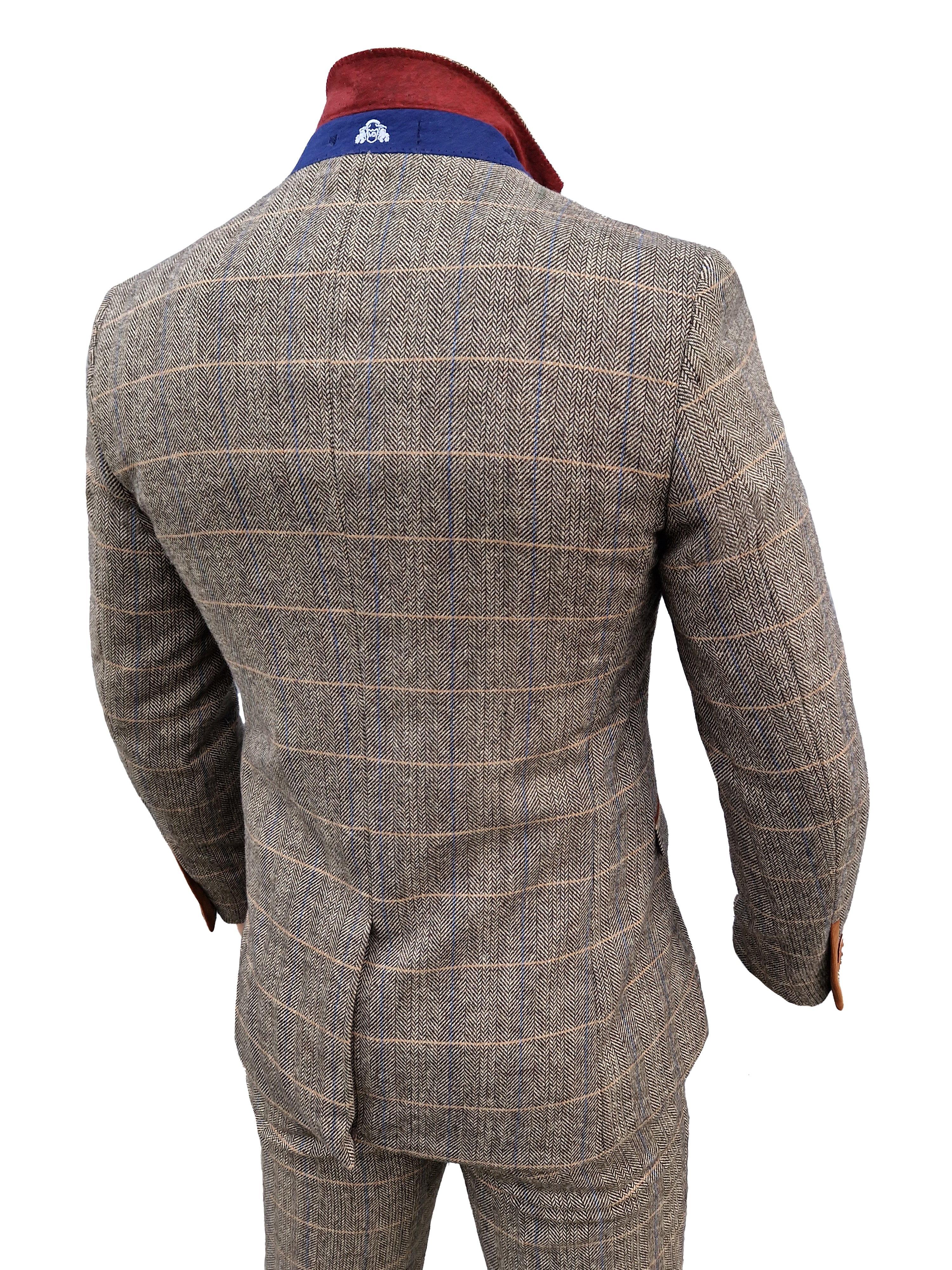 Mix and match - 3-piece Men's Suit Herringbone Brown/Navy