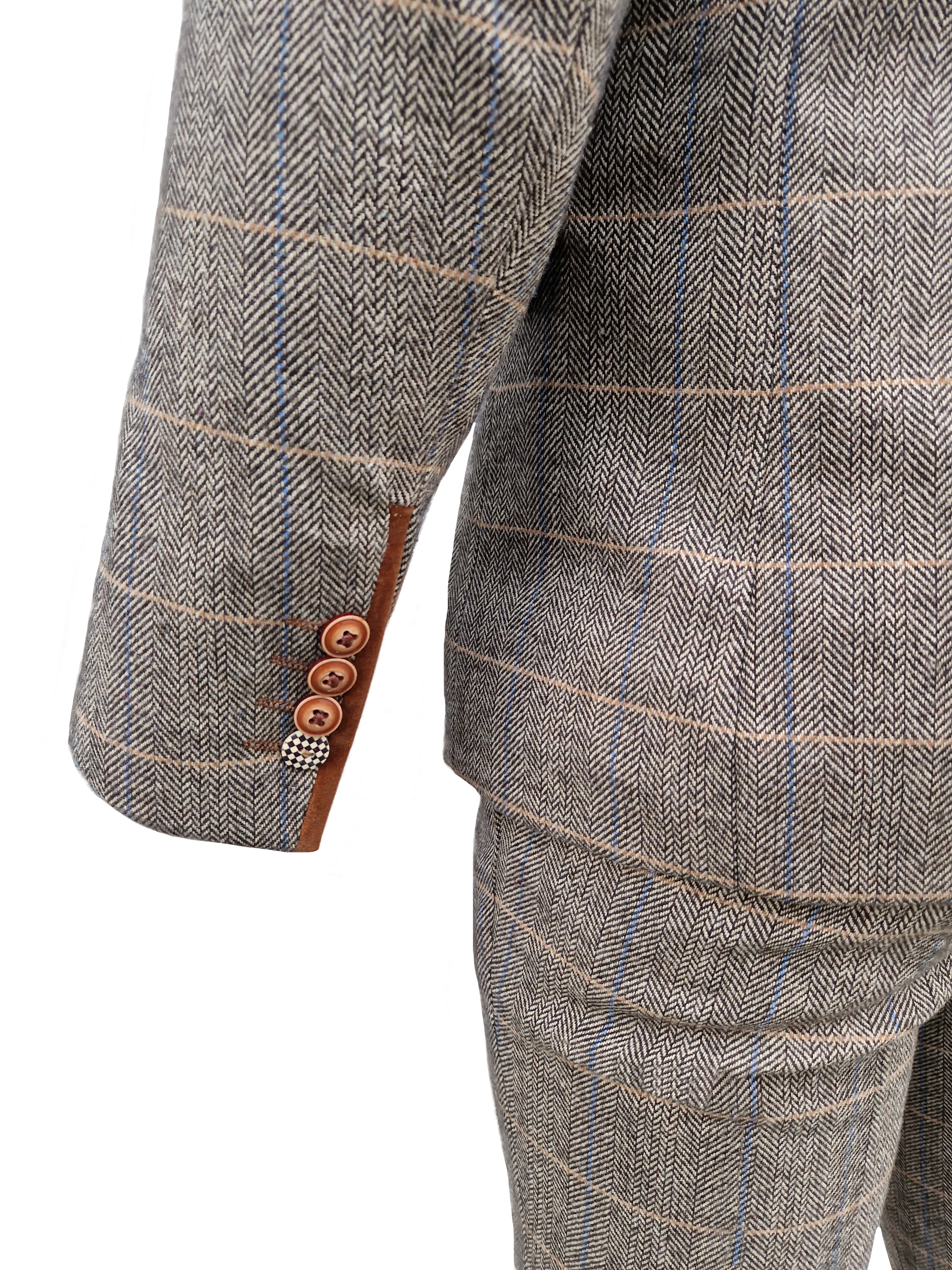 3-Piece Men's Suit Marc Darcy Herringbone Brown - Mix and Match