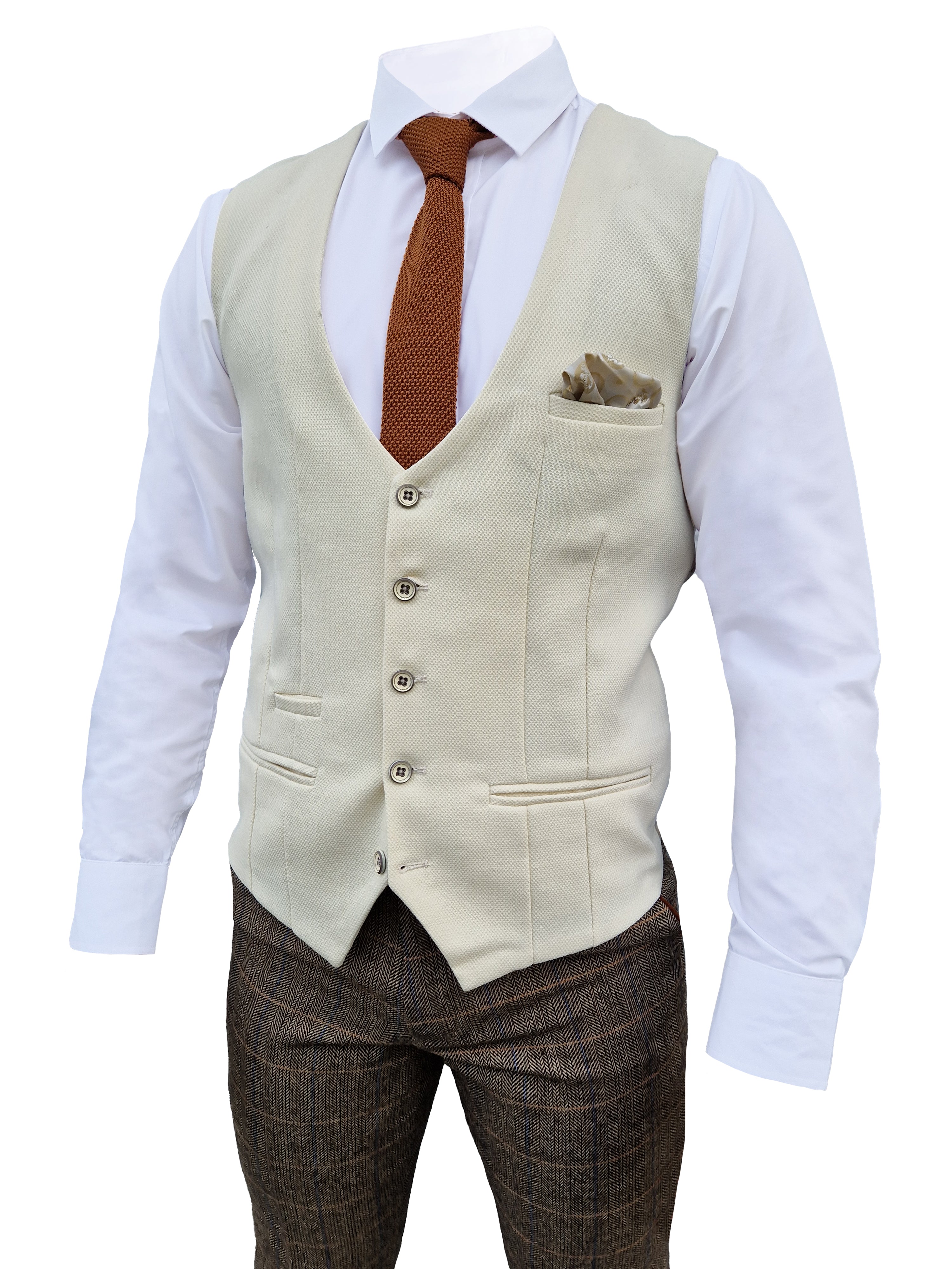 Mix and match - 3-piece Men's Suit Herringbone Brown/Cream