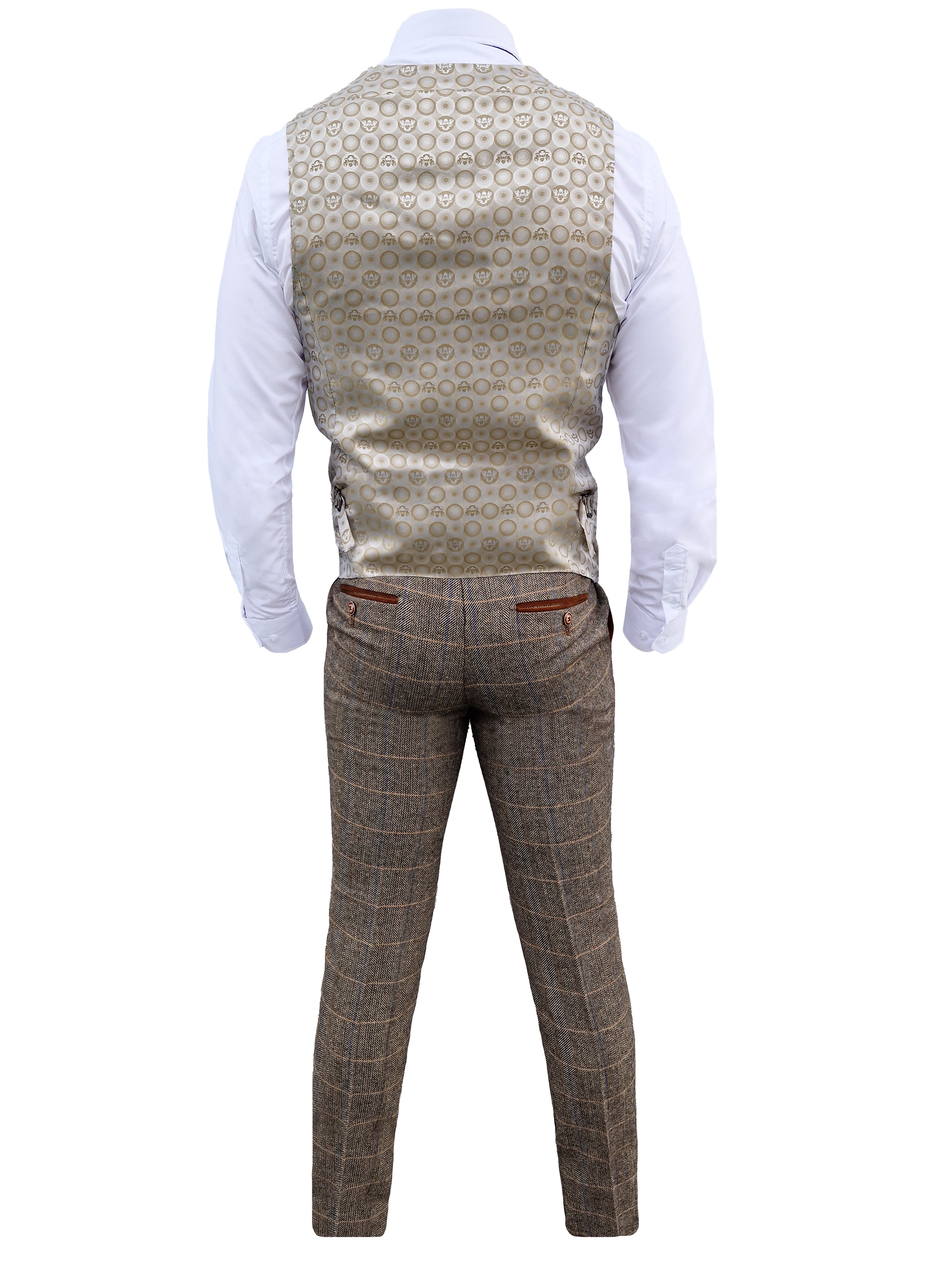 Mix and match - 3-piece Men's Suit Herringbone Brown/Cream