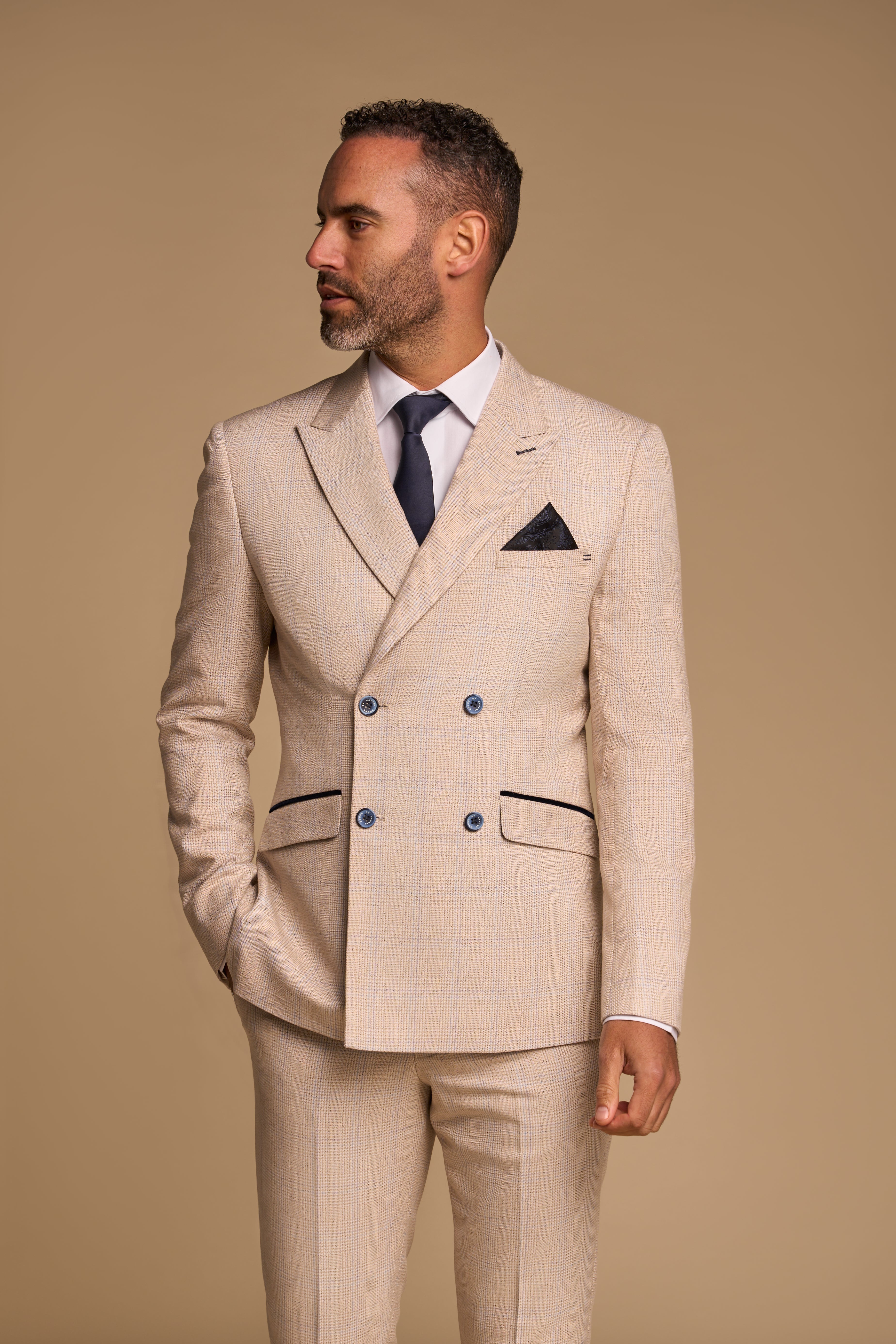 2-Piece Suit - Double Breasted Beige Men's Suit - Cavani Caridi Beige DB