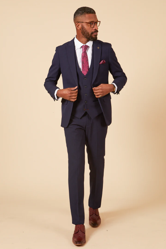 3-Piece Dark Blue Men's Checkered Suit - Bromley Navy Suit