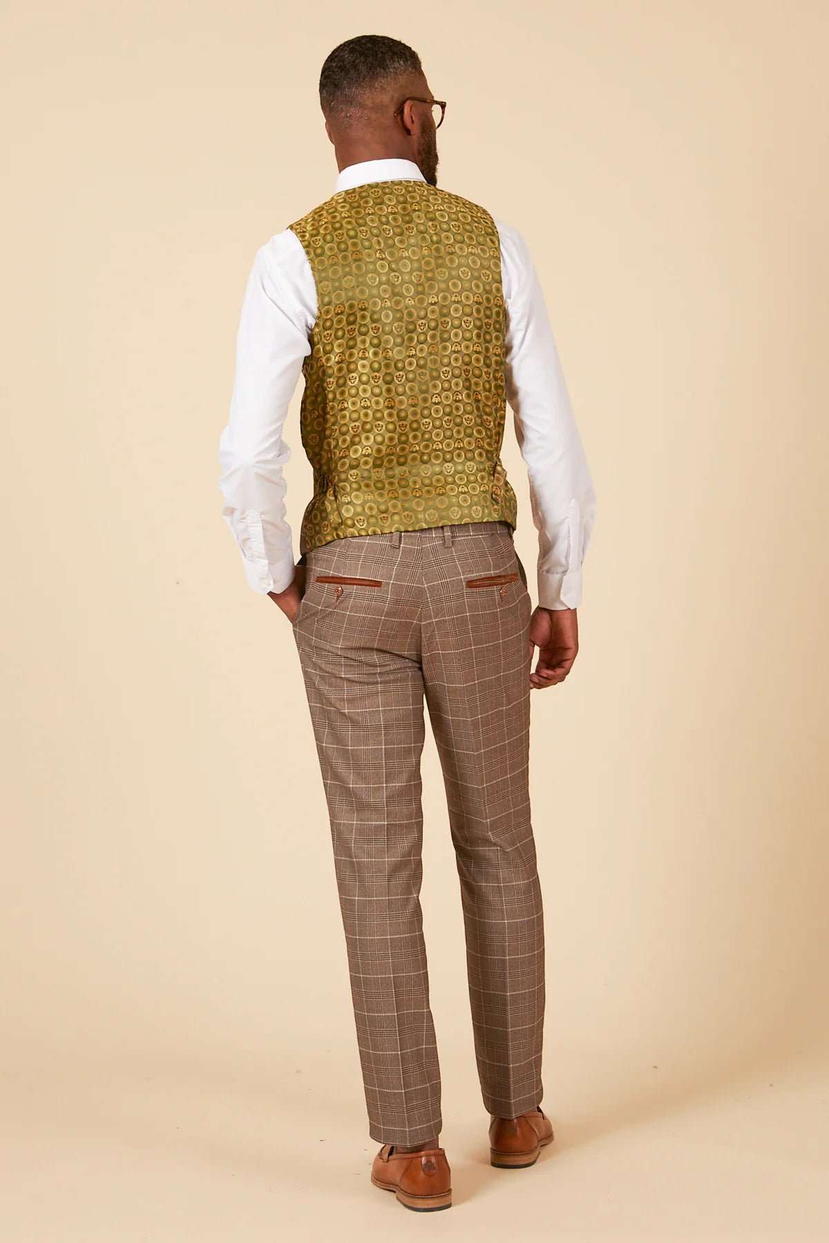 3-Piece Suit - Beige Men's Checkered Suit - Marc Darcy Ray Tan Suit