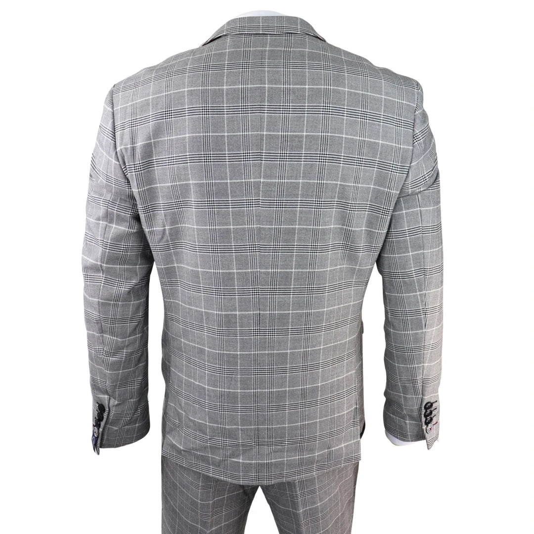 3-Piece Checked Men's Suit - Ross Grey Check