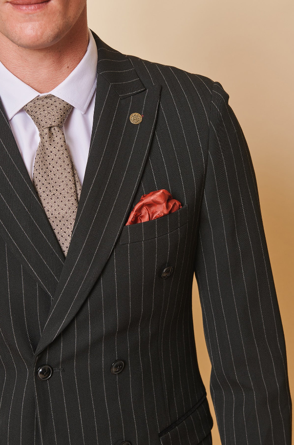 Double Breasted - Black Striped Men's Suit - Marc Darcy Rocco Black