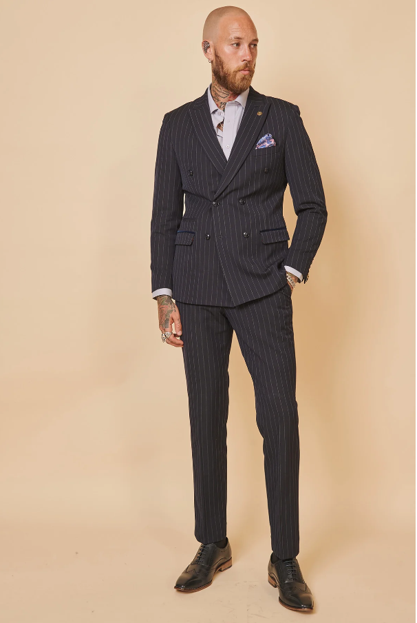 Double Breasted - Navy Striped Suit for Men - Marc Darcy Rocco Navy