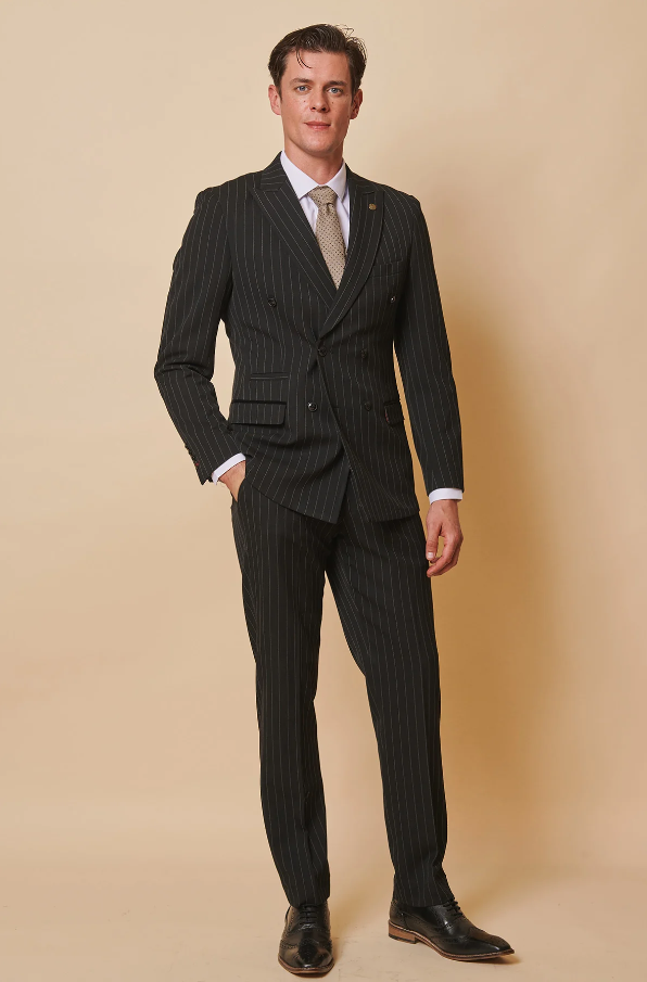 Double Breasted - Black Striped Men's Suit - Marc Darcy Rocco Black