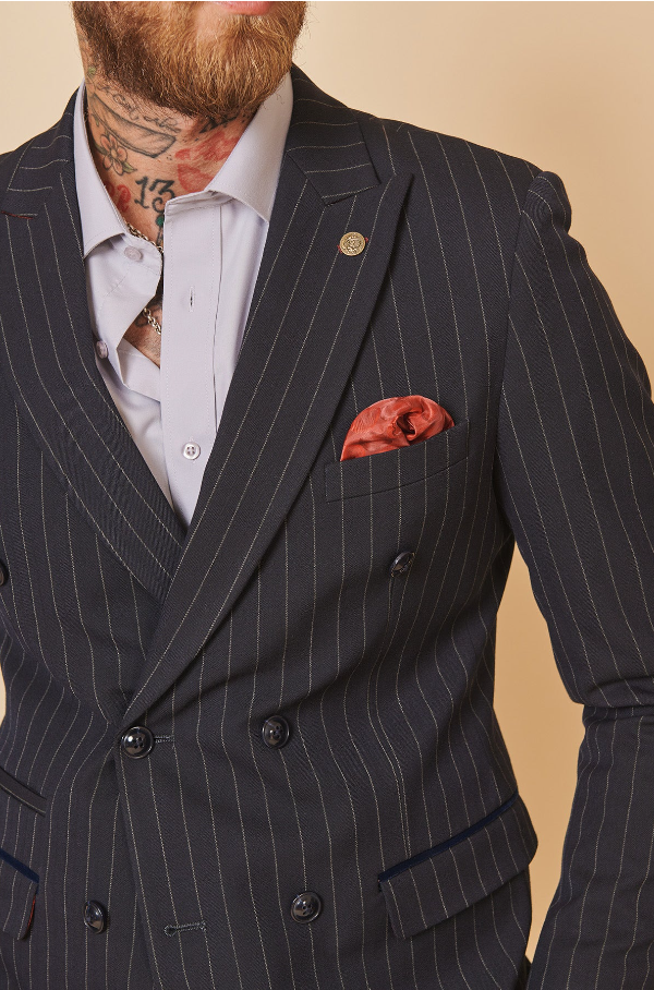 Double Breasted - Navy Striped Suit for Men - Marc Darcy Rocco Navy