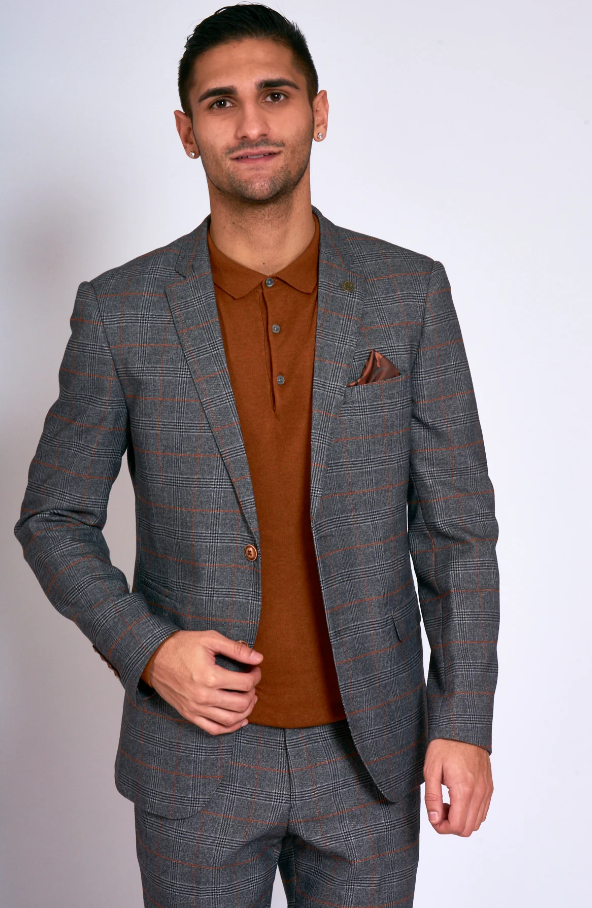 2-piece suit - checkered men's suit - Jenson grey 2pc suit