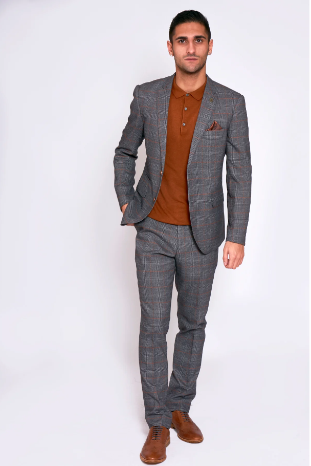 2-piece suit - checkered men's suit - Jenson grey 2pc suit