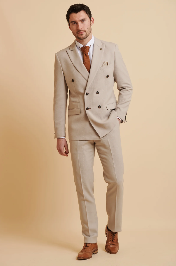 2-piece suit - Stone Double Breasted Men's Suit - Marc Darcy HM5 Stone suit