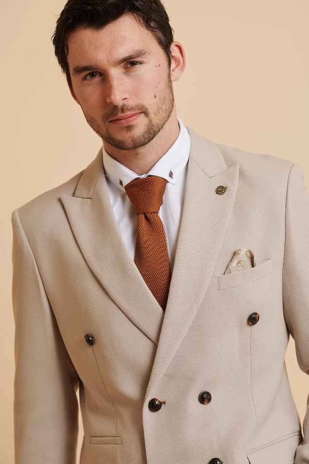 2-piece suit - Stone Double Breasted Men's Suit - Marc Darcy HM5 Stone suit