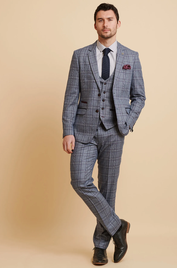 Blue Suit with Check Pattern - Abbott Blue Tweed Check