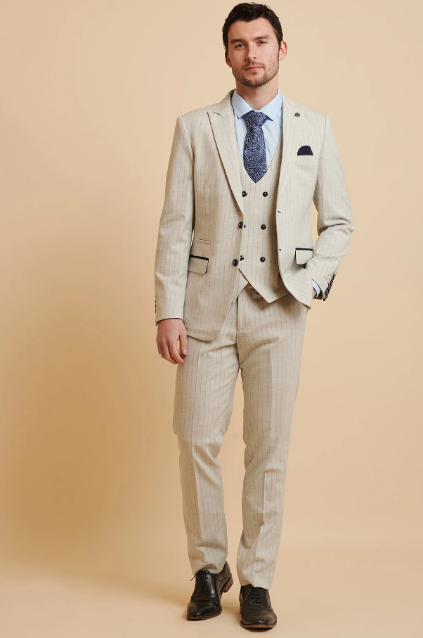 3-Piece Stone Men's Pinstripe Suit - Marc Darcy Grant Stone