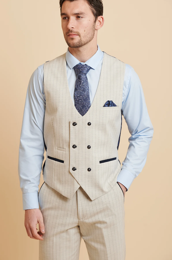 3-Piece Stone Men's Pinstripe Suit - Marc Darcy Grant Stone