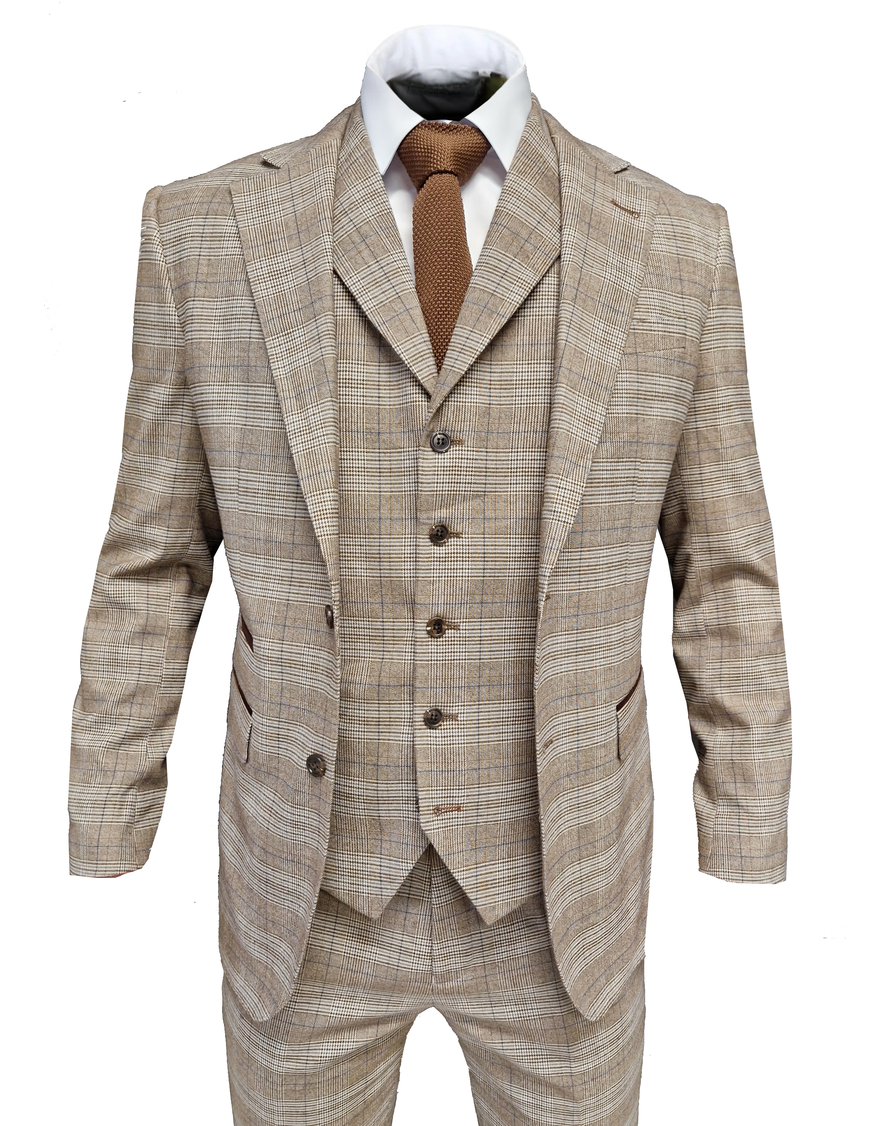 TAVERNY Captain - Men's Three-Piece Checkered Suit in Beige