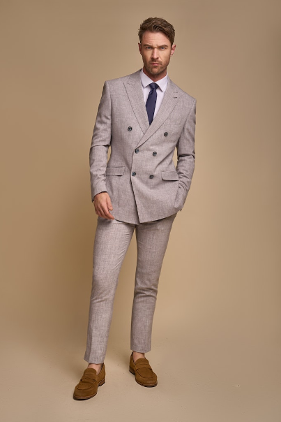 2-Piece Suit - Double Breasted Grey Men's Suit - Cavani Tokyo Grey Suit 2pc