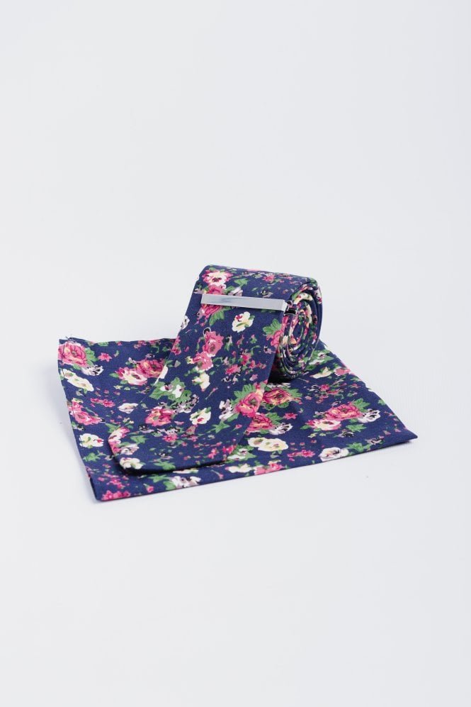 Cavani - Navy Blue Flower Tie