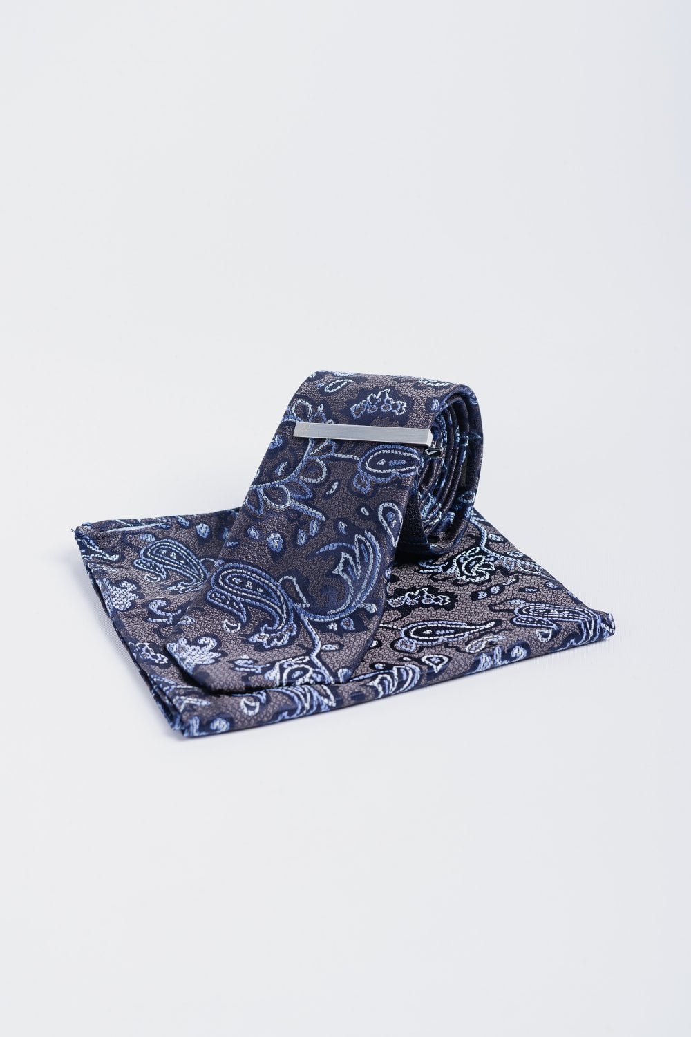 Cavani - Grey Navy Paisley Tie Set