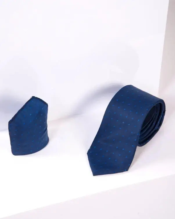 Gentlemens set Blue dot necktie with pocket square | Marc Darcy