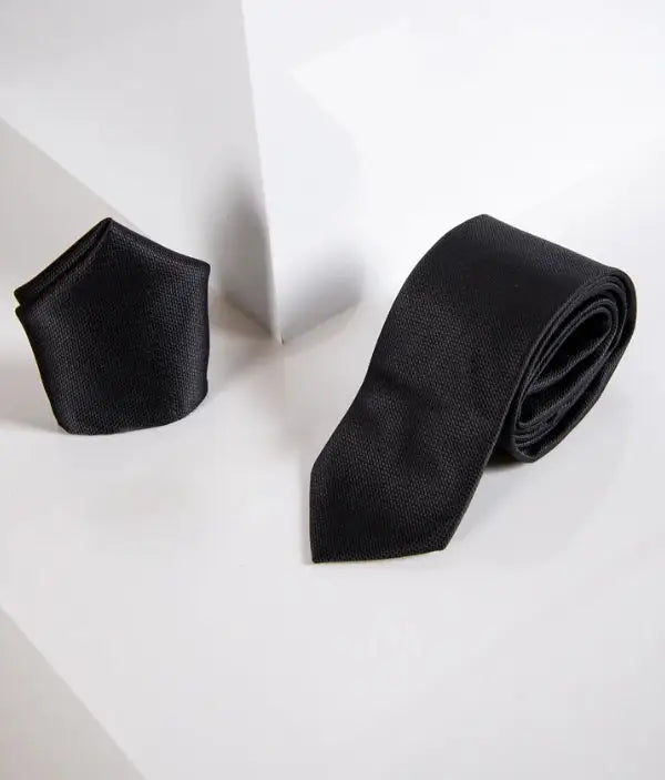 Gentlemens Set Iconic Black Tie with Pocket Square | Marc Darcy